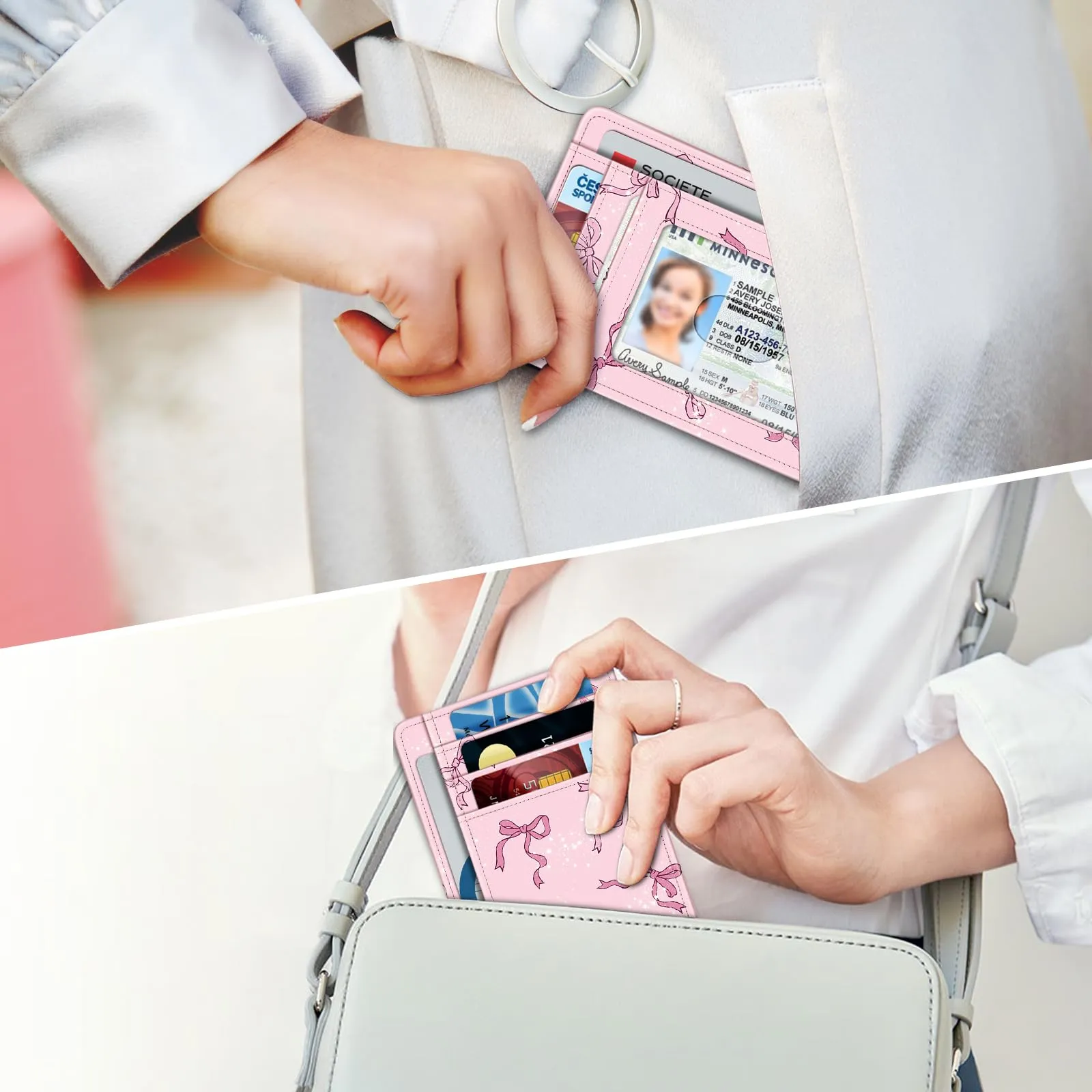 FINTIE Portafoglio Sottile con Tasca Frontale e Blocco RFID - Rosa Fiocco - immagine 8