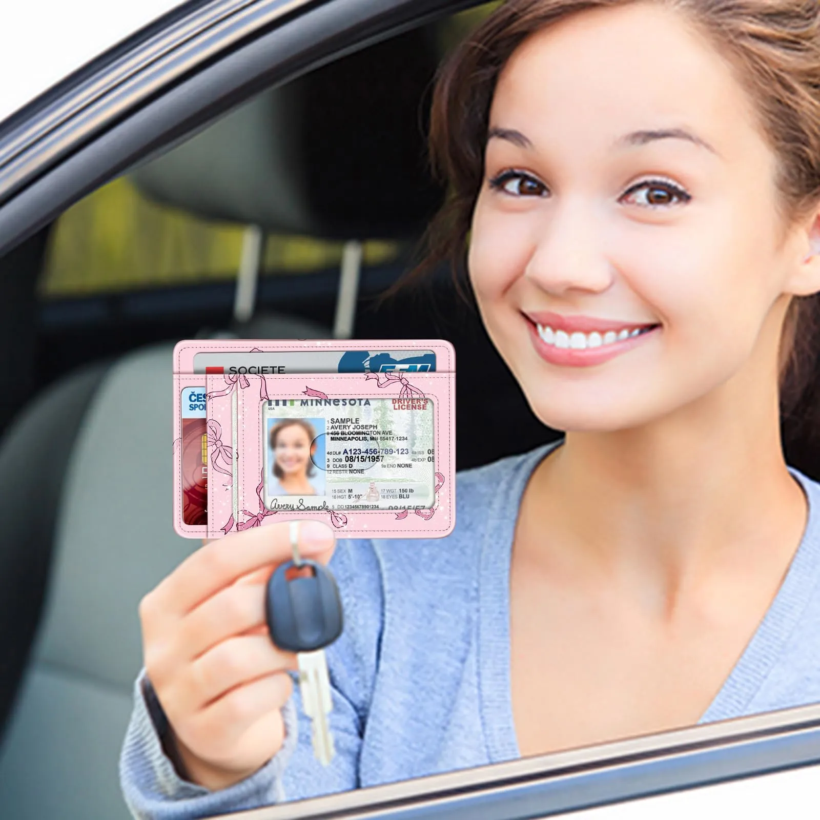FINTIE Portafoglio Sottile con Tasca Frontale e Blocco RFID - Rosa Fiocco - immagine 9