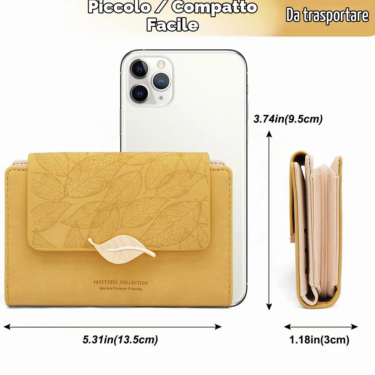 REETEE Portafoglio Donna in Pelle PU Slim Formato Corto con Cerniera Portamonete e 10 Slot Carte, X-giallo - immagine 5