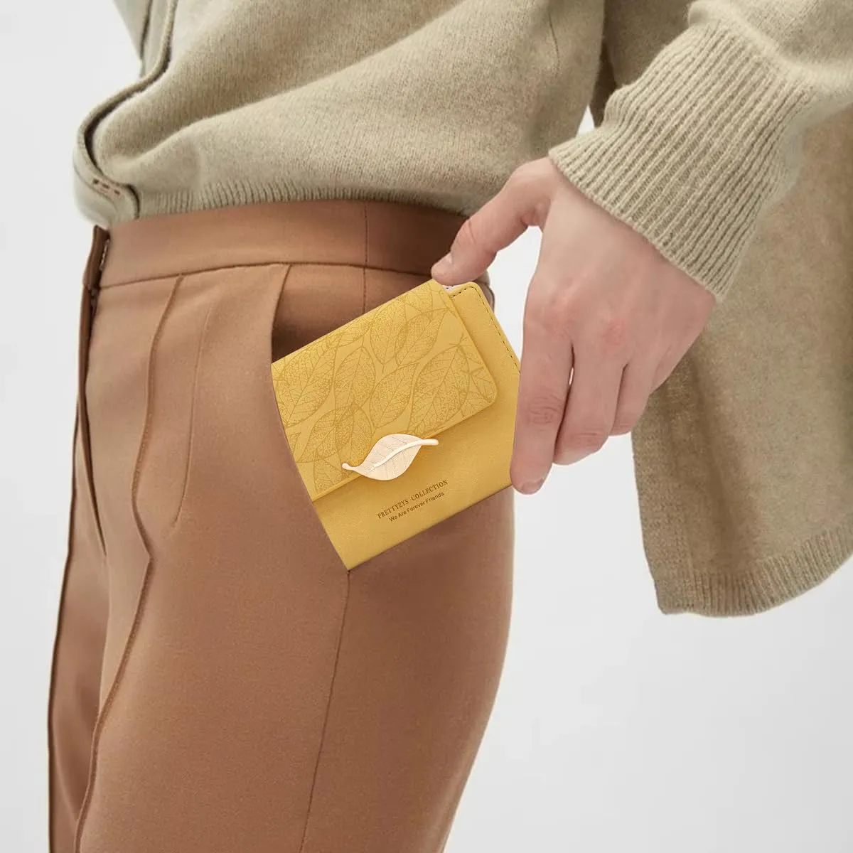 REETEE Portafoglio Donna in Pelle PU Slim Formato Corto con Cerniera Portamonete e 10 Slot Carte, X-giallo - immagine 7