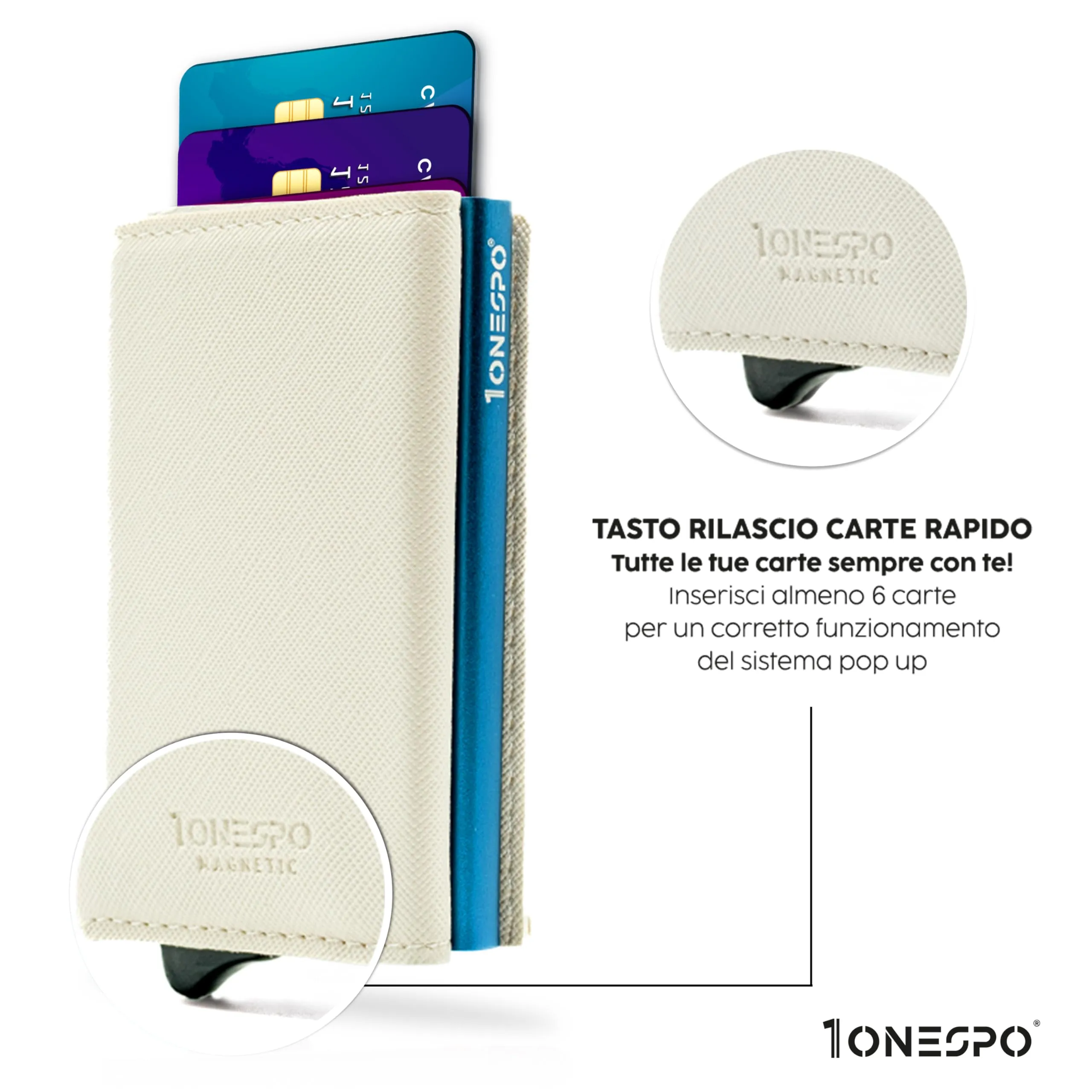 1ONESPO Portafoglio Uomo in Vera Pelle Saffiano Bianco, Porta Carte di Credito con Protezione RFID e Portamonete - immagine 2