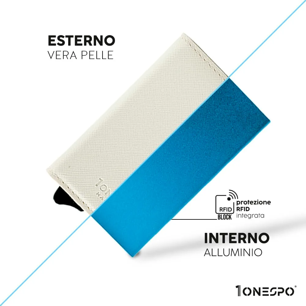 1ONESPO Portafoglio Uomo in Vera Pelle Saffiano Bianco, Porta Carte di Credito con Protezione RFID e Portamonete - immagine 4
