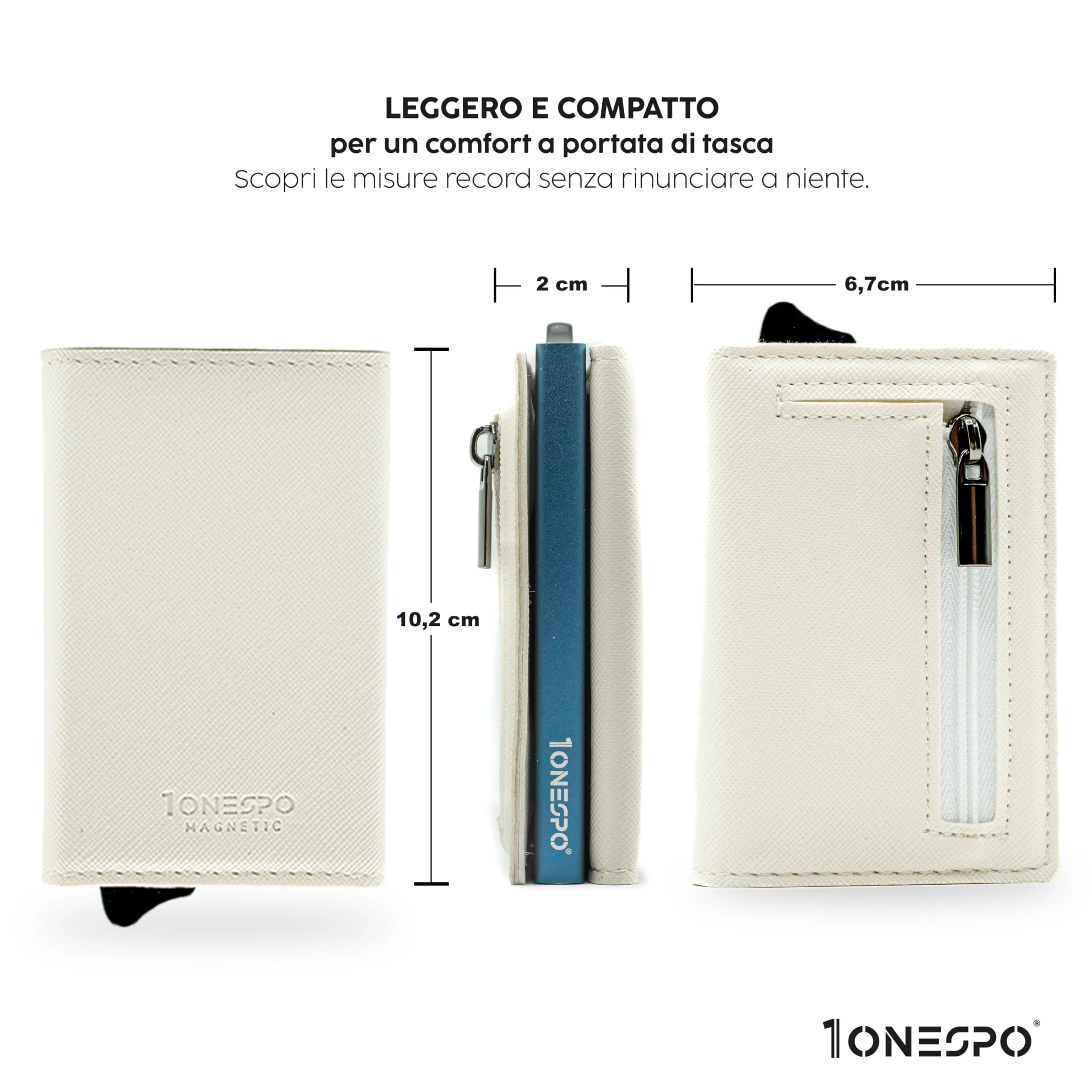 1ONESPO Portafoglio Uomo in Vera Pelle Saffiano Bianco, Porta Carte di Credito con Protezione RFID e Portamonete - immagine 5