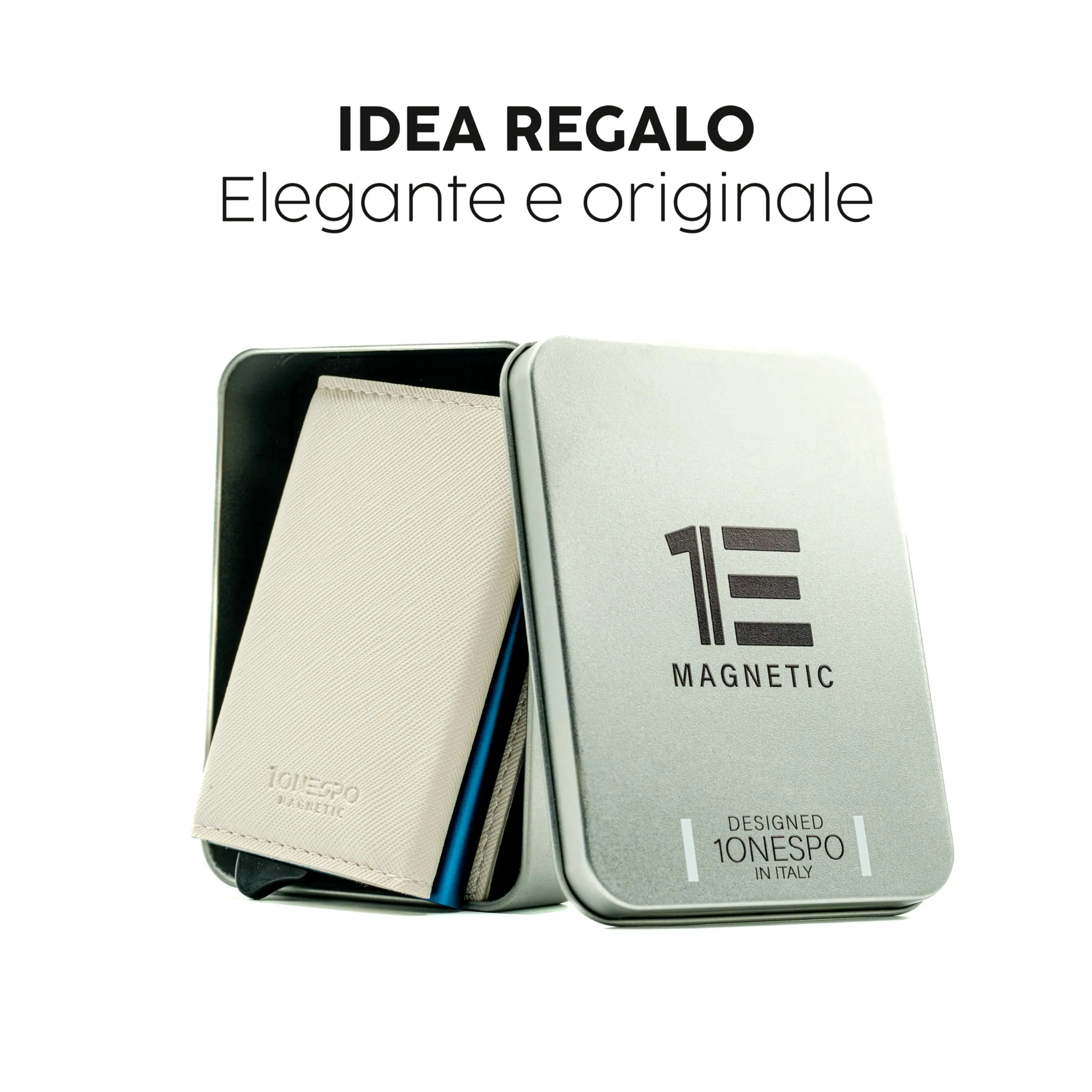 1ONESPO Portafoglio Uomo in Vera Pelle Saffiano Bianco, Porta Carte di Credito con Protezione RFID e Portamonete - immagine 6