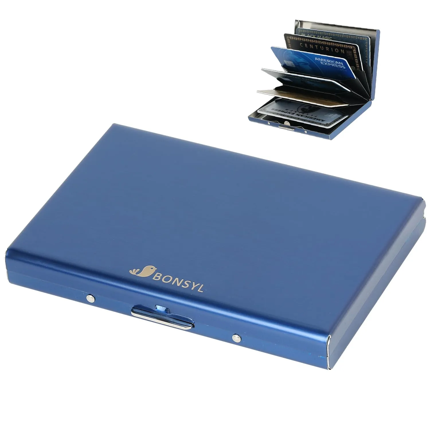 BONSYL Porta Carte di Credito in Acciaio Inossidabile con Blocco RFID, 6 Fessure, Blu - immagine 1