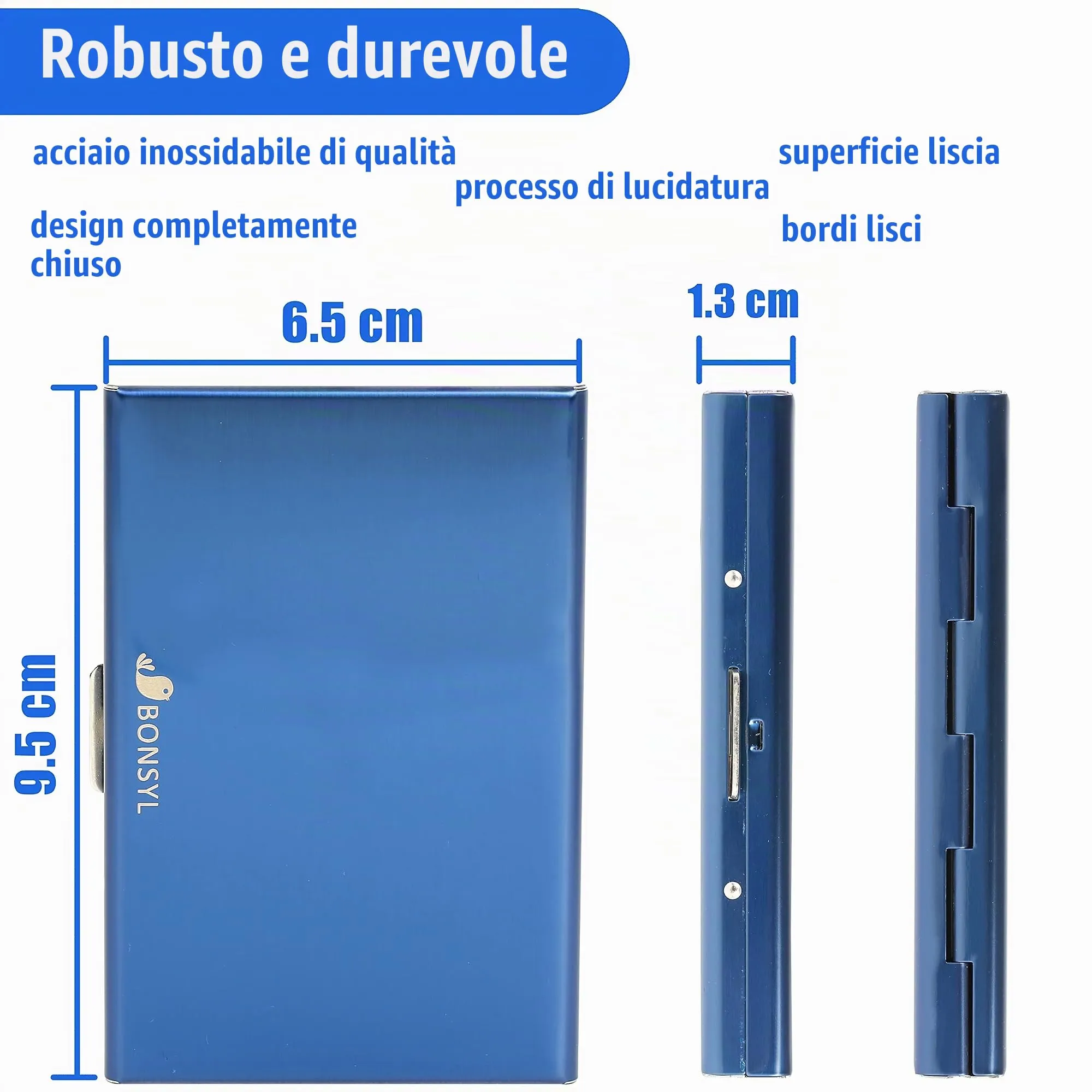 BONSYL Porta Carte di Credito in Acciaio Inossidabile con Blocco RFID, 6 Fessure, Blu - immagine 4
