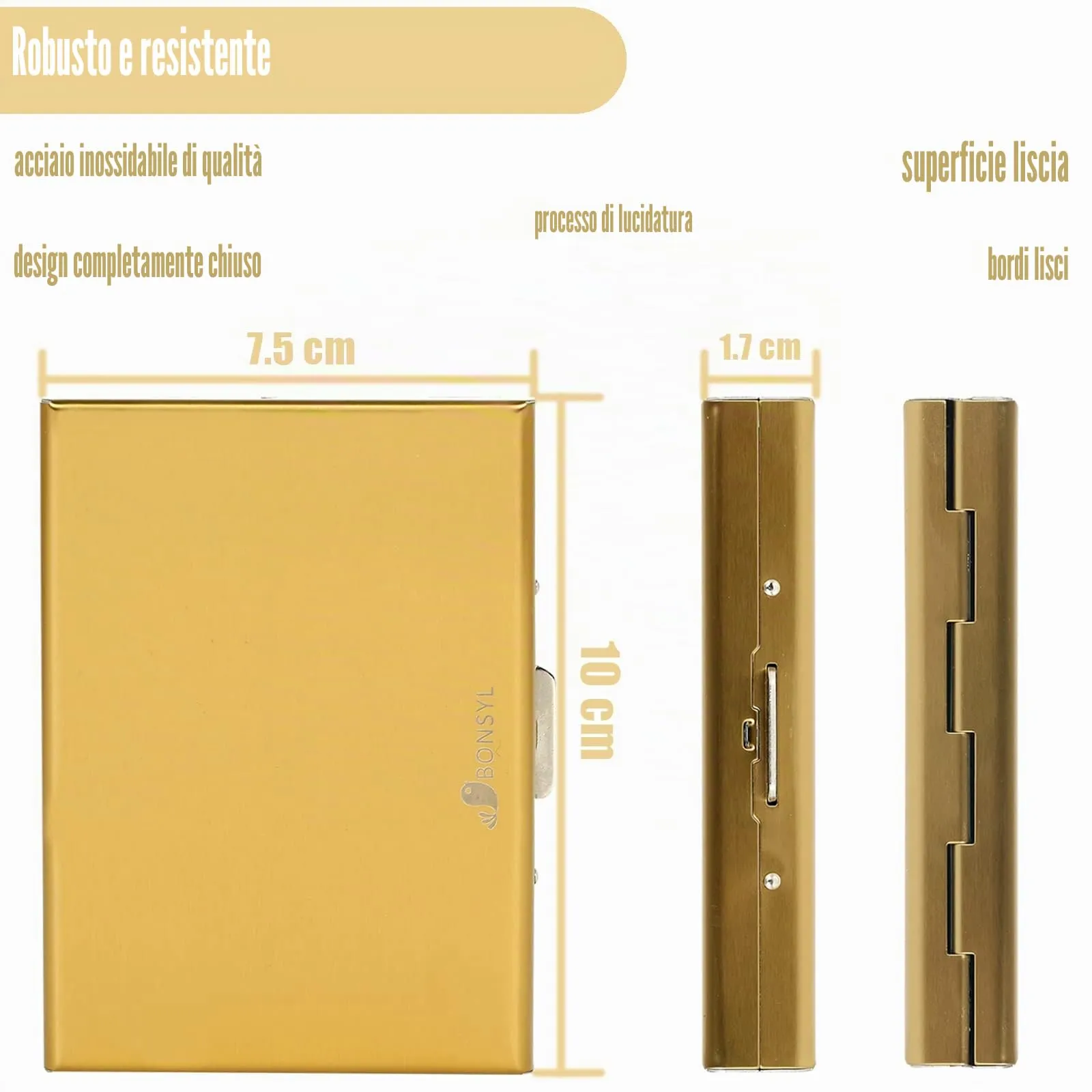 BONSYL Porta Carte di Credito in Acciaio Inossidabile con Blocco RFID, 8 Slot, Oro - immagine 4