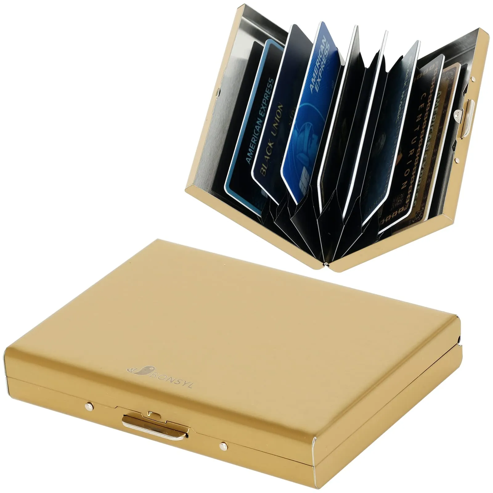 BONSYL Porta Carte di Credito in Acciaio Inossidabile con Blocco RFID, 8 Slot, Oro - immagine 9