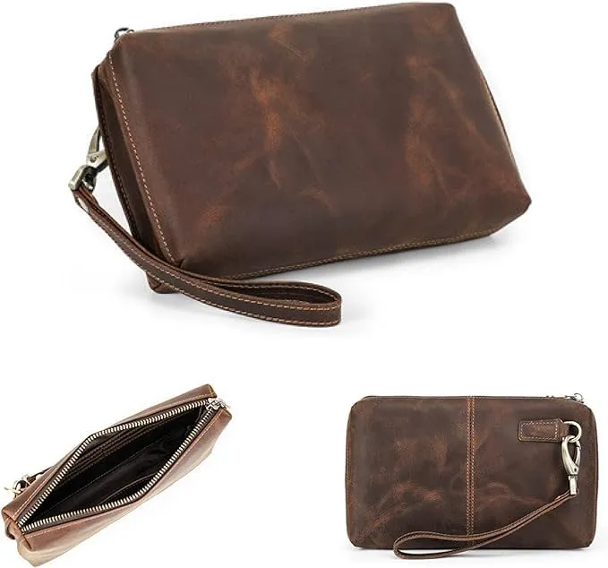 CONTACTS Pochette da Viaggio da Uomo in Vera Pelle con Cinturino da Polso e Blocco RFID - immagine 1
