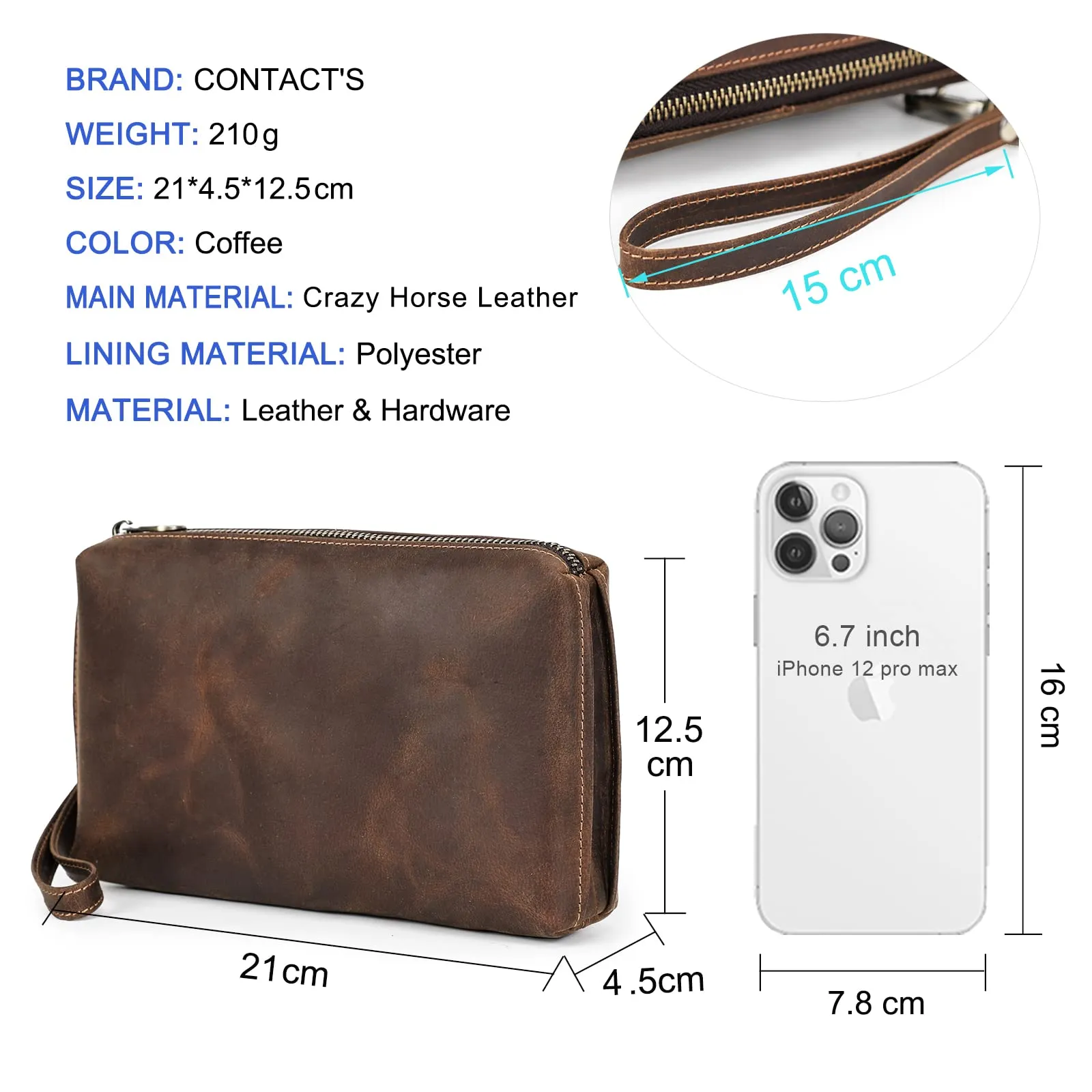 CONTACTS Pochette da Viaggio da Uomo in Vera Pelle con Cinturino da Polso e Blocco RFID - immagine 2