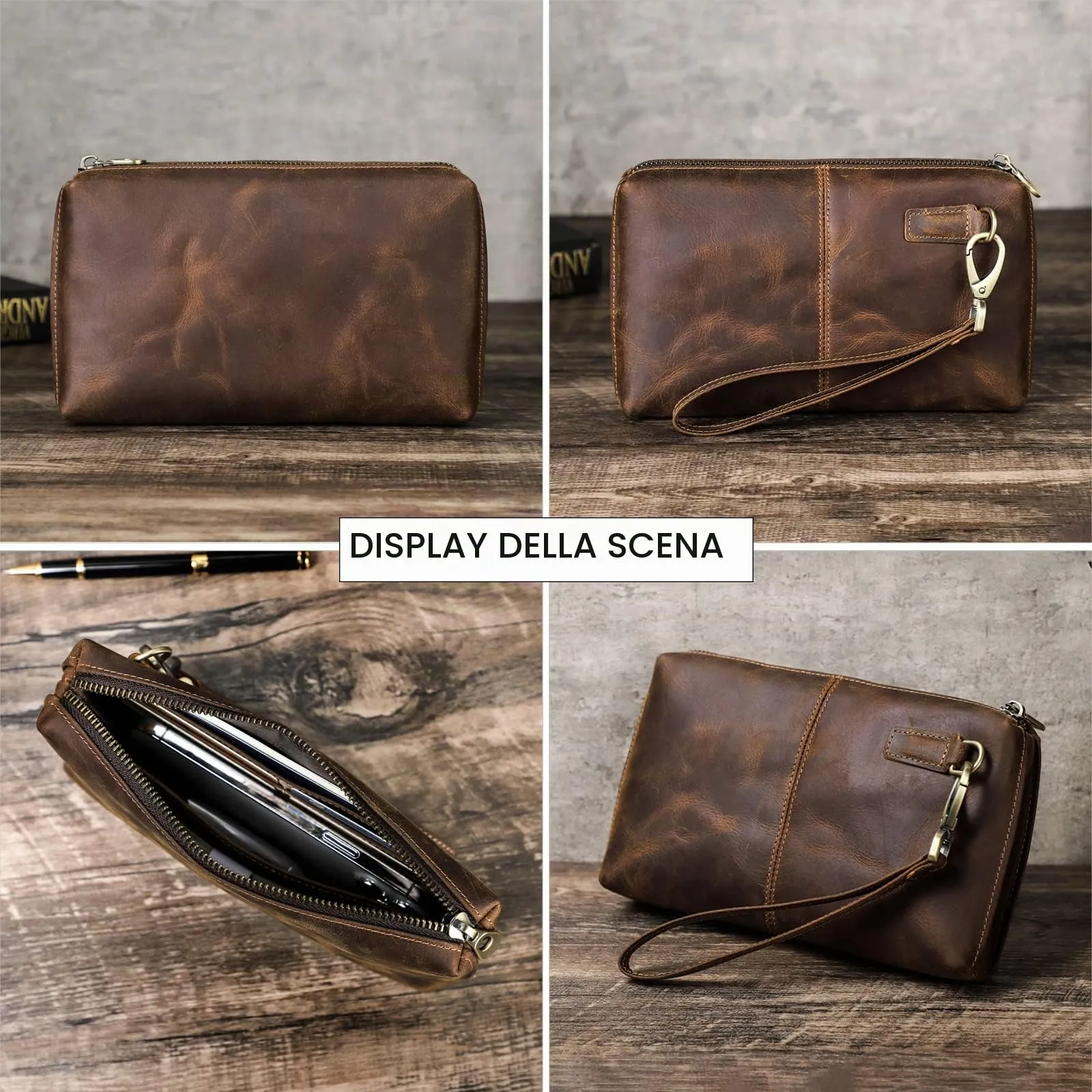 CONTACTS Pochette da Viaggio da Uomo in Vera Pelle con Cinturino da Polso e Blocco RFID - immagine 4