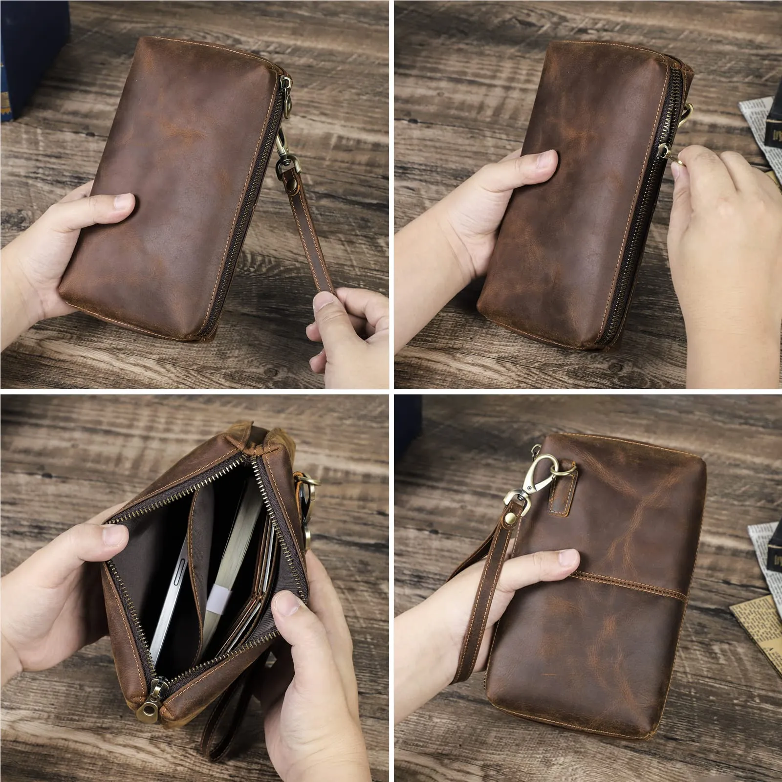 CONTACTS Pochette da Viaggio da Uomo in Vera Pelle con Cinturino da Polso e Blocco RFID - immagine 7