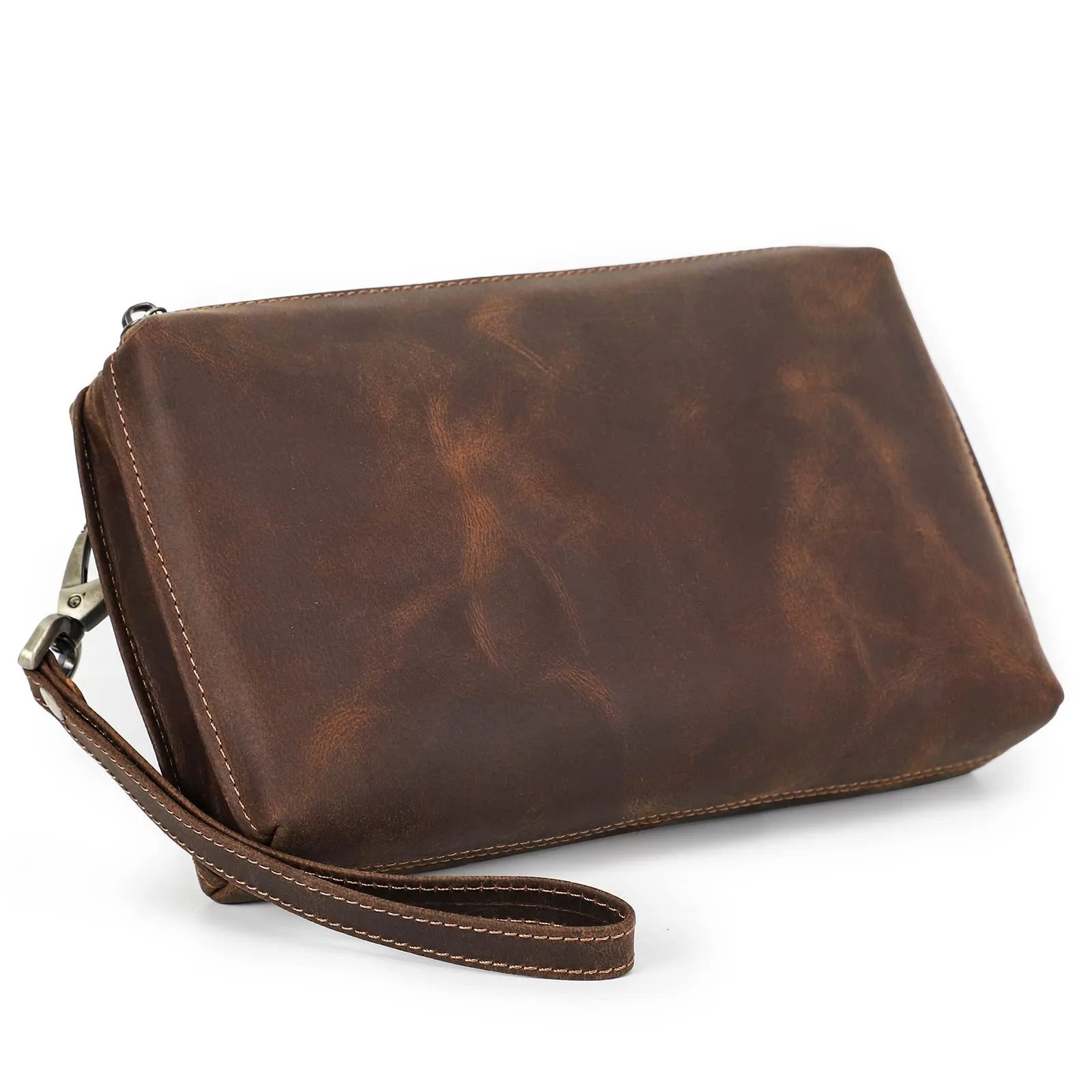 CONTACTS Pochette da Viaggio da Uomo in Vera Pelle con Cinturino da Polso e Blocco RFID - immagine 8