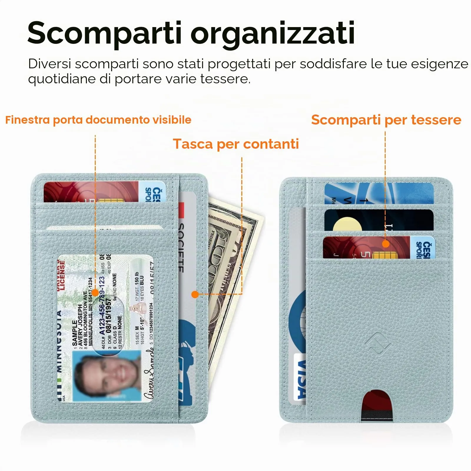 FINTIE Portafoglio Sottile con Tasca Frontale, Ice Blu - immagine 2