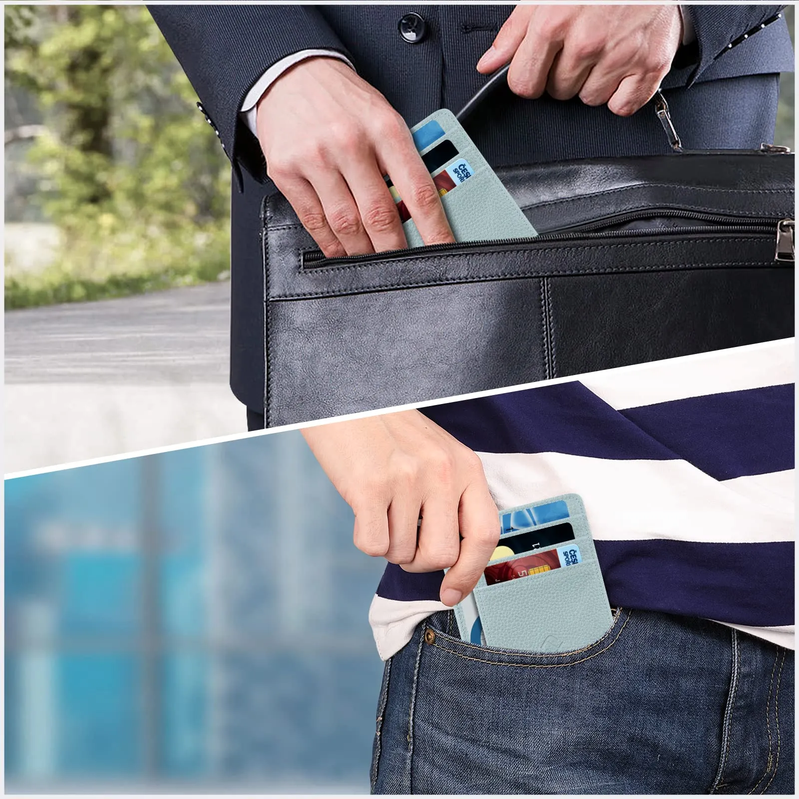 FINTIE Portafoglio Sottile con Tasca Frontale, Ice Blu - immagine 6