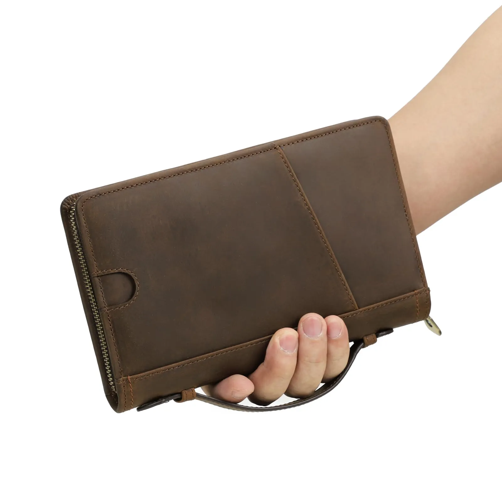 CONTACTS Pochette da Viaggio in Pelle da Uomo, Portafoglio Organizzatore con 2 Cerniere, Spazio per 4 Passaporti e Biglietti da Visita, Borsa a Mano con Tracolla - immagine 2