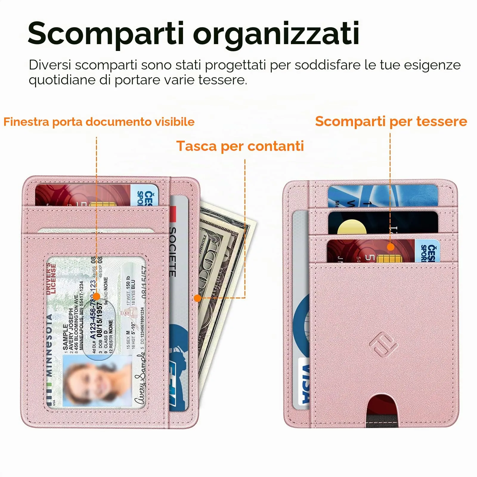 FINTIE Portafoglio Sottile con Tasca Frontale, Oro Rosa - immagine 3