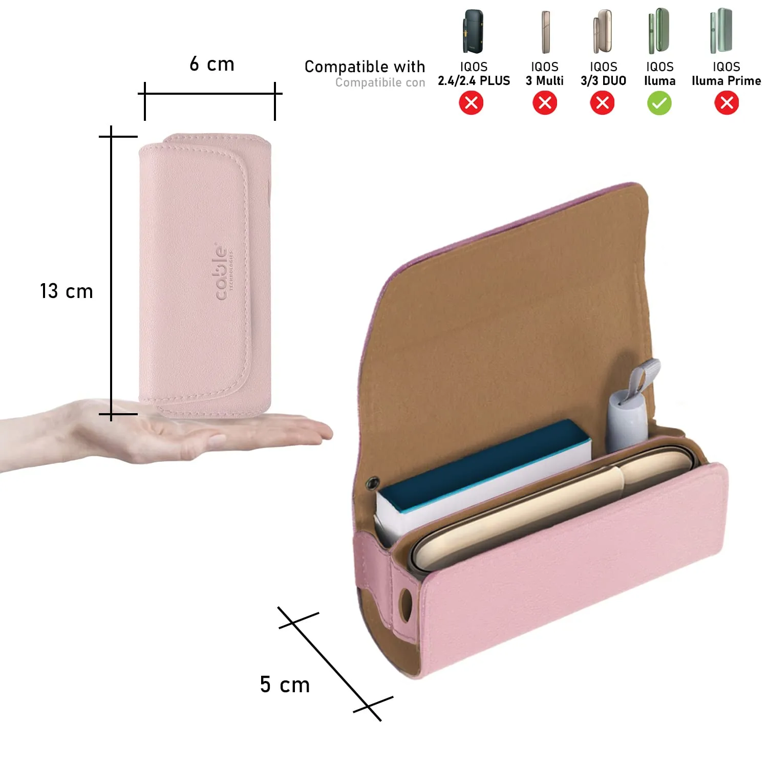Cable Technologies Custodia in Eco-Pelle per IQOS ILUMA, Astuccio Organizer e Cover per Sigaretta Elettronica (Pink) - immagine 4