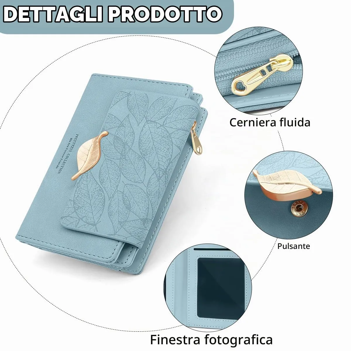 REETEE Portafoglio Donna in Pelle PU Slim Formato Corto con Cerniera e 10 Porta Carte, X-blu - immagine 4