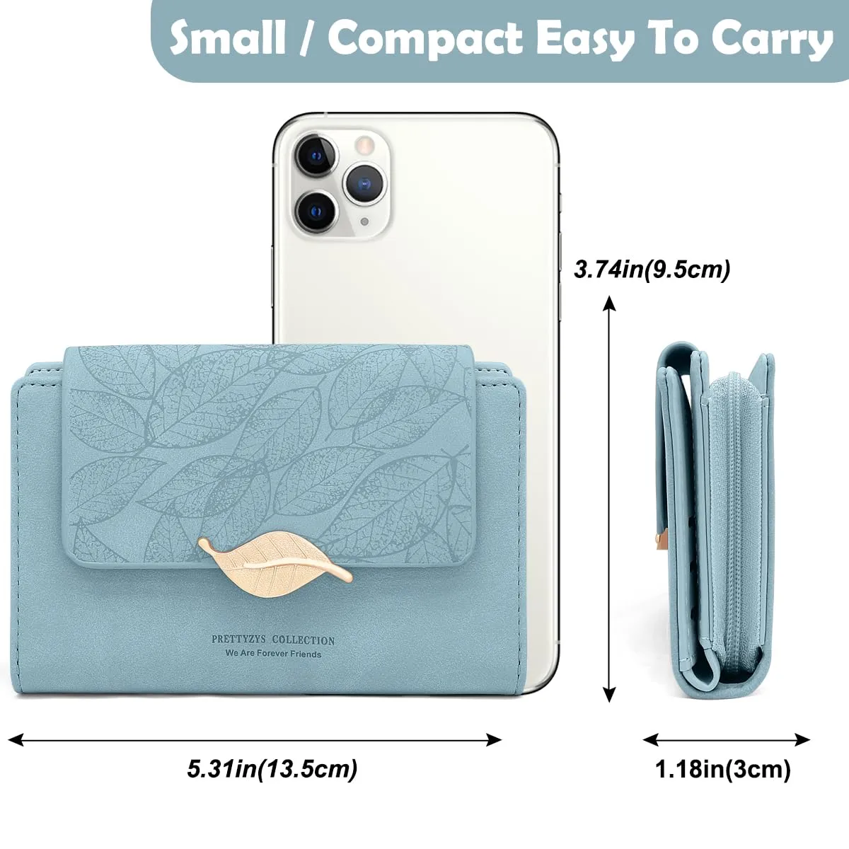 REETEE Portafoglio Donna in Pelle PU Slim Formato Corto con Cerniera e 10 Porta Carte, X-blu - immagine 5
