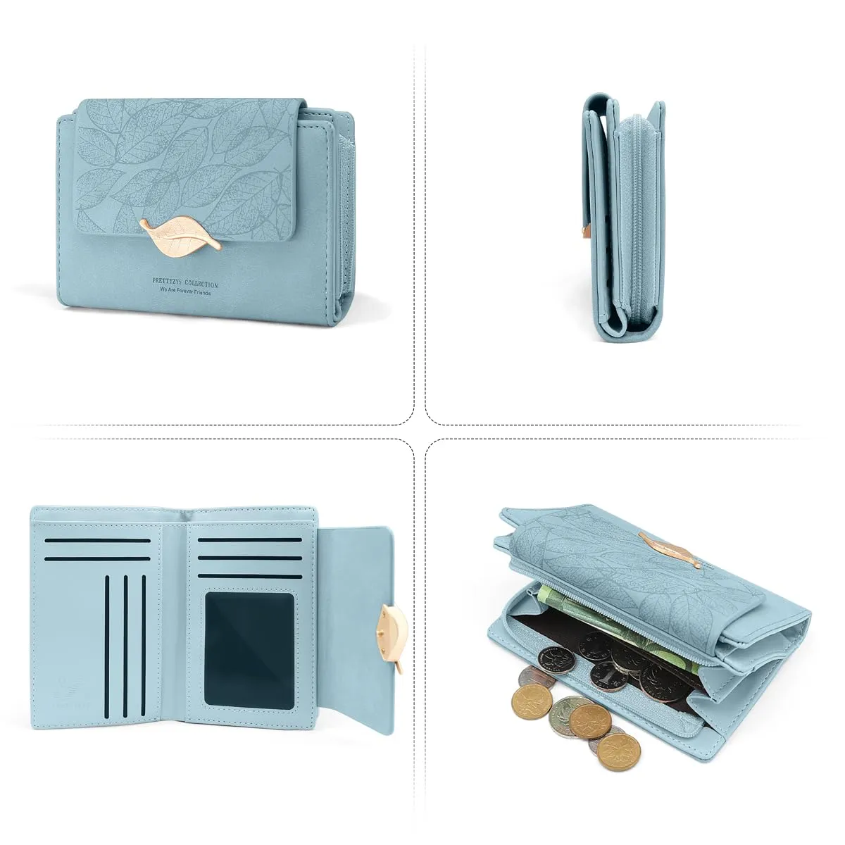 REETEE Portafoglio Donna in Pelle PU Slim Formato Corto con Cerniera e 10 Porta Carte, X-blu - immagine 6