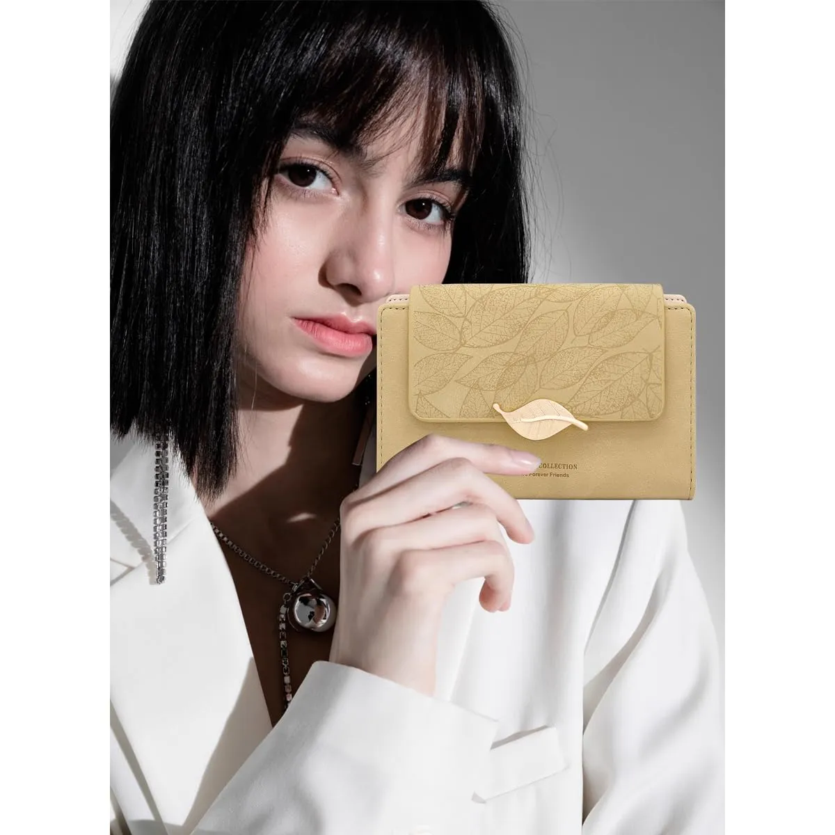 REETEE Portafoglio Donna in Pelle PU Slim con Cerniera e 10 Porta Carte (X-Albicocca) - immagine 2