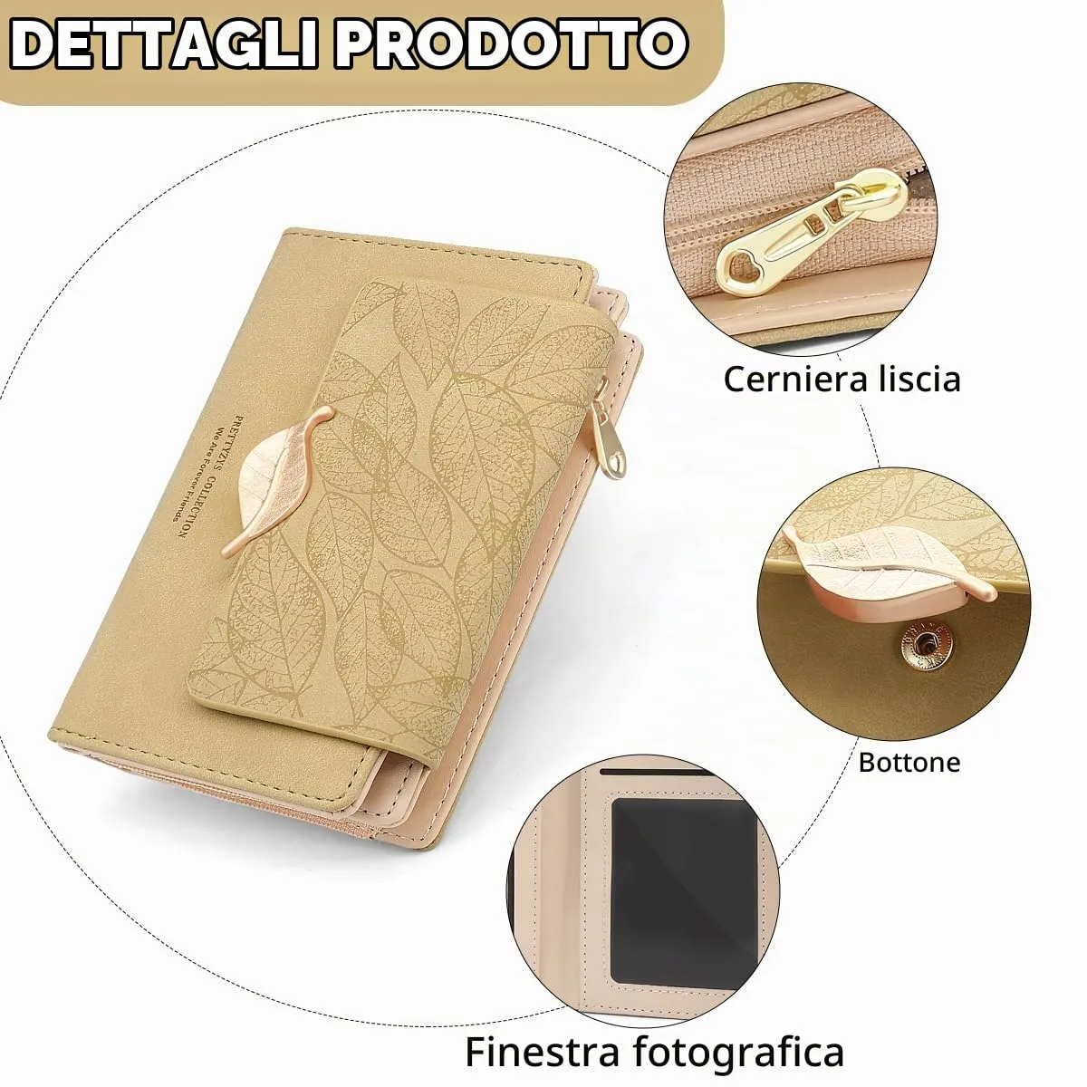 REETEE Portafoglio Donna in Pelle PU Slim con Cerniera e 10 Porta Carte (X-Albicocca) - immagine 4