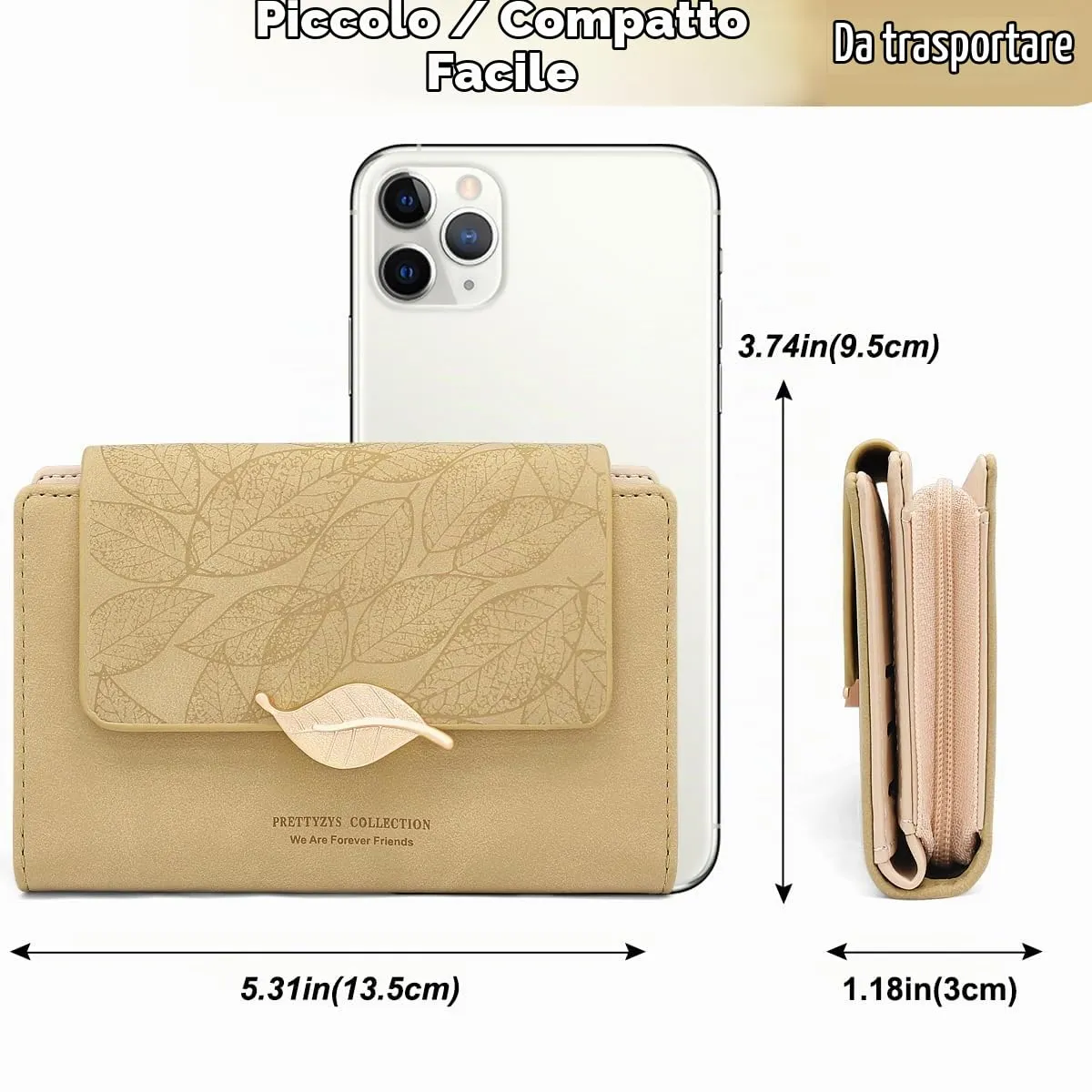 REETEE Portafoglio Donna in Pelle PU Slim con Cerniera e 10 Porta Carte (X-Albicocca) - immagine 5