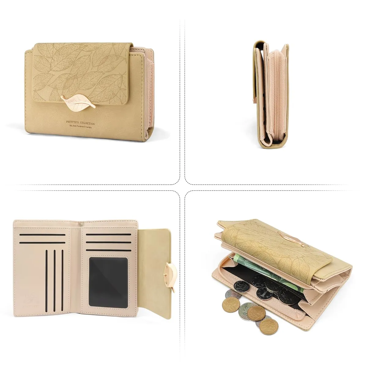 REETEE Portafoglio Donna in Pelle PU Slim con Cerniera e 10 Porta Carte (X-Albicocca) - immagine 6