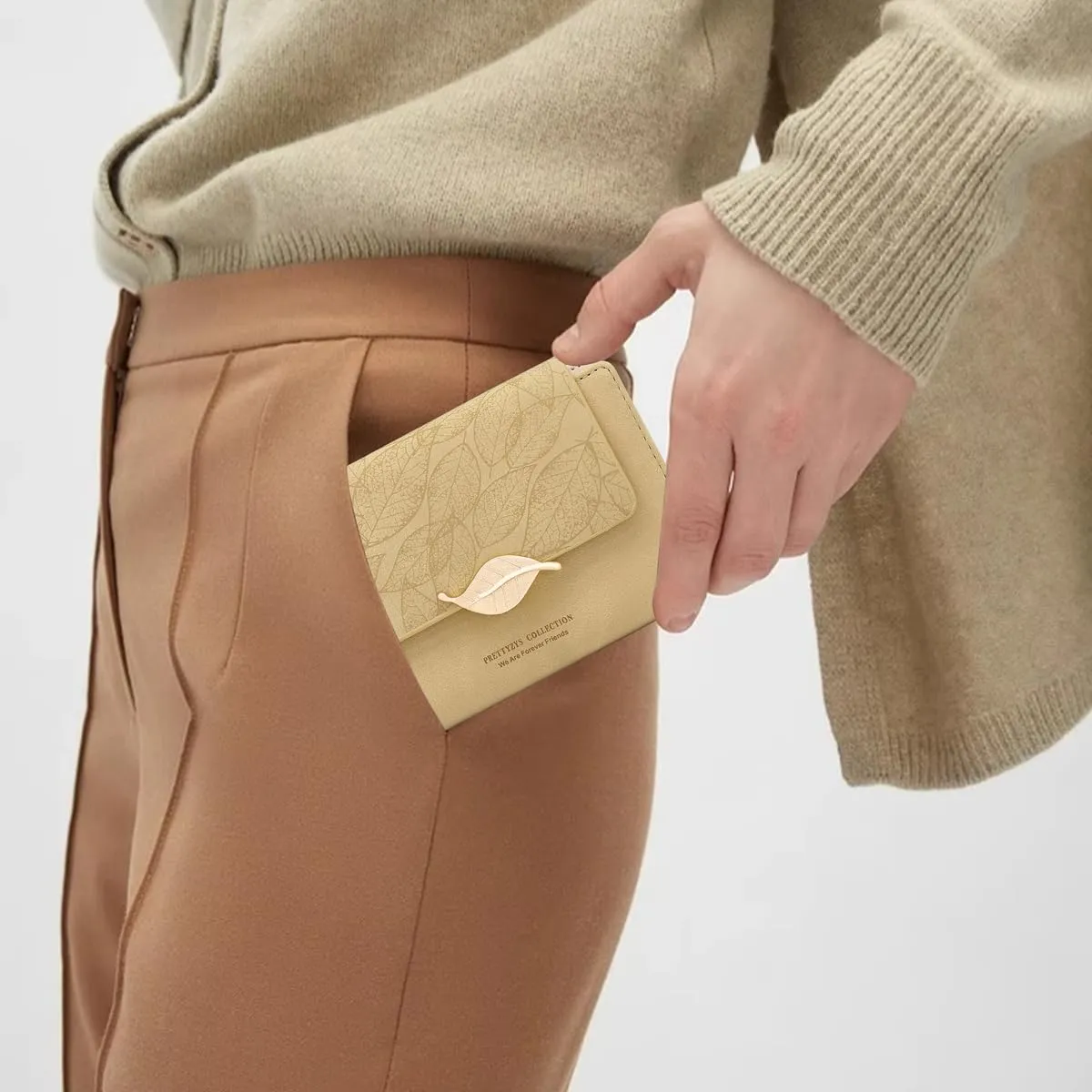 REETEE Portafoglio Donna in Pelle PU Slim con Cerniera e 10 Porta Carte (X-Albicocca) - immagine 7