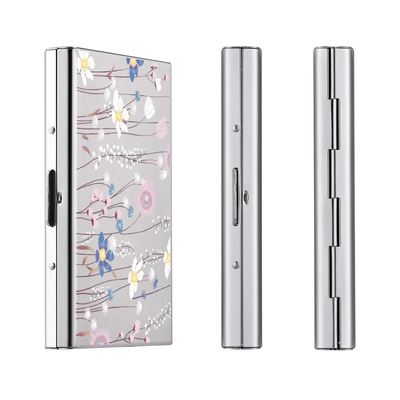 BONSYL Porta Carte di Credito in Acciaio Inossidabile con Blocco RFID, Argento, Fiore - immagine 4