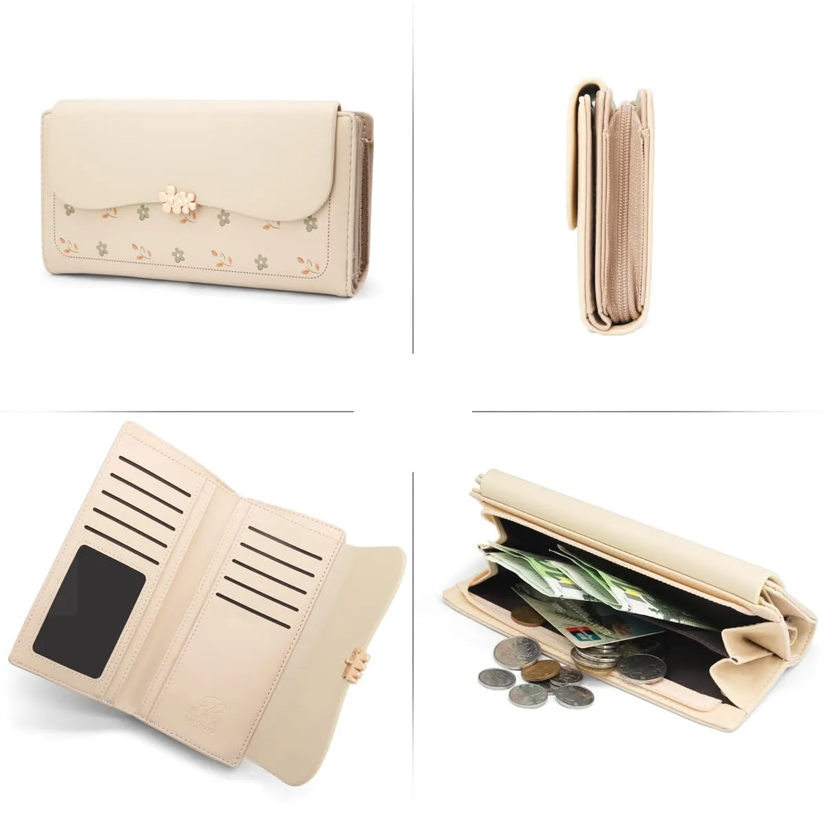 REETEE Portafoglio Donna in Pelle PU Formato Lungo con Cerniera e 10 Porta Carte - L-Albicocca - immagine 5