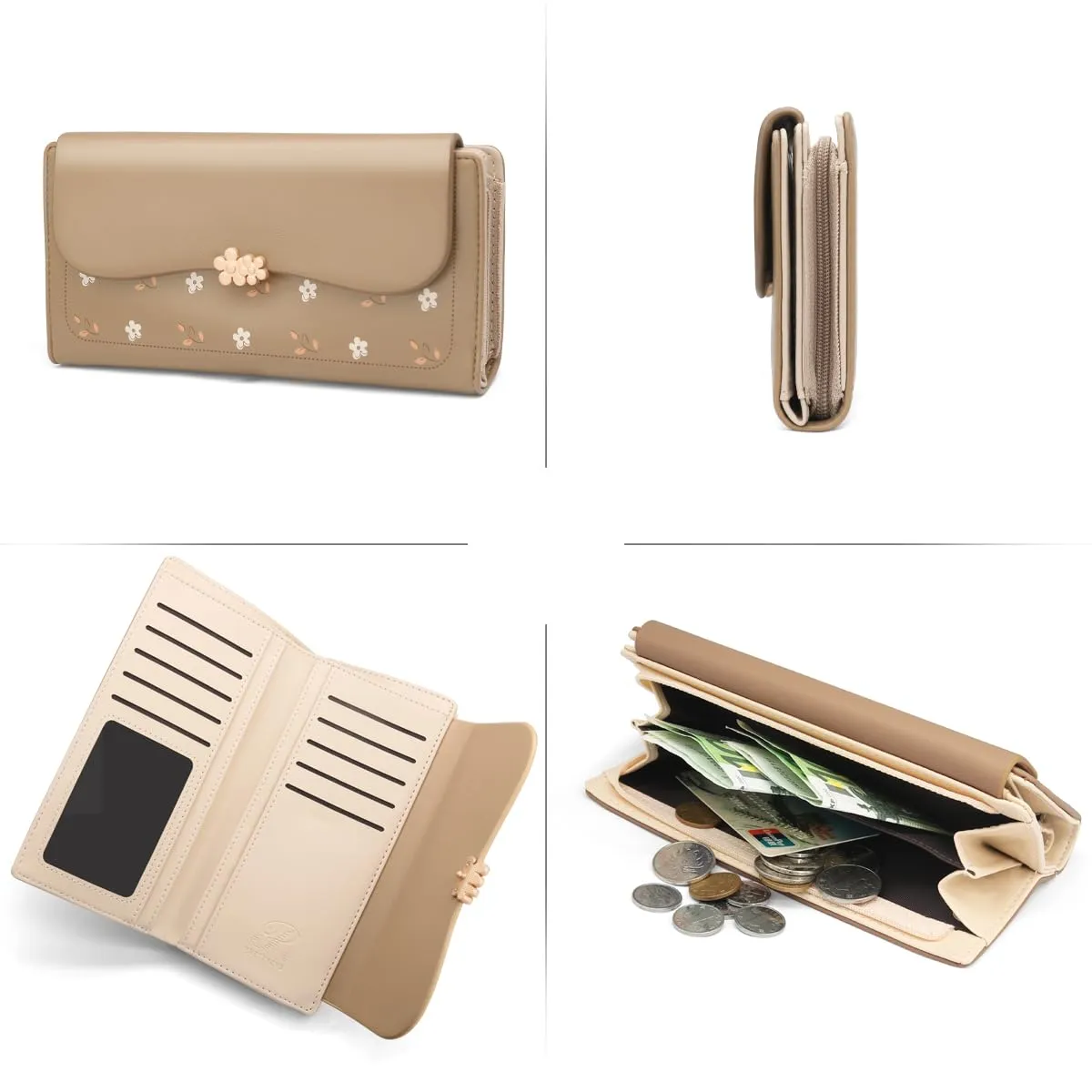 REETEE Portafoglio Donna in Pelle PU Formato Lungo con Cerniera, 10 Porta Carte (L-marrone) - immagine 5