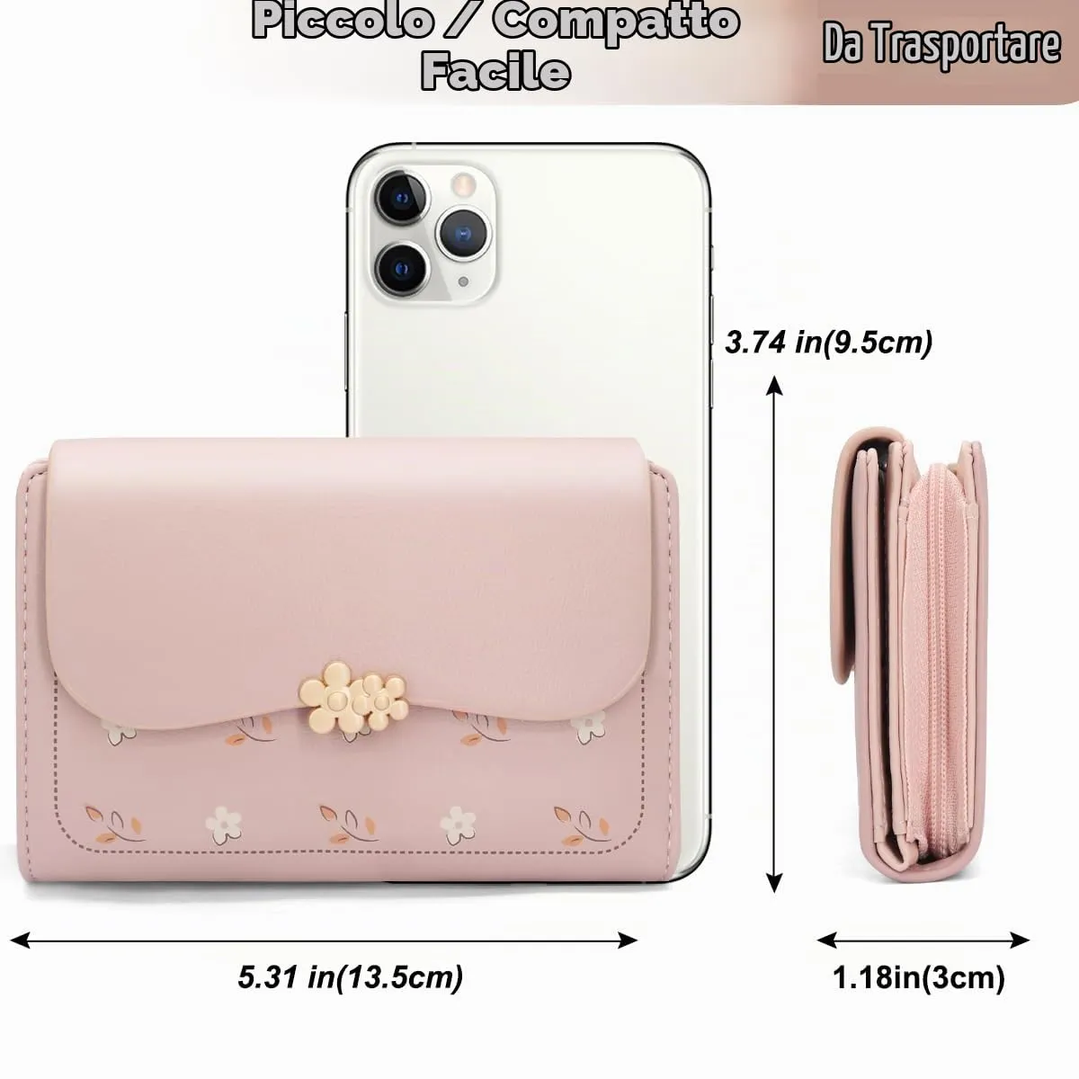 REETEE Portafoglio Donna in Pelle PU Slim con Cerniera e 10 Porta Carte, Rosa - immagine 4