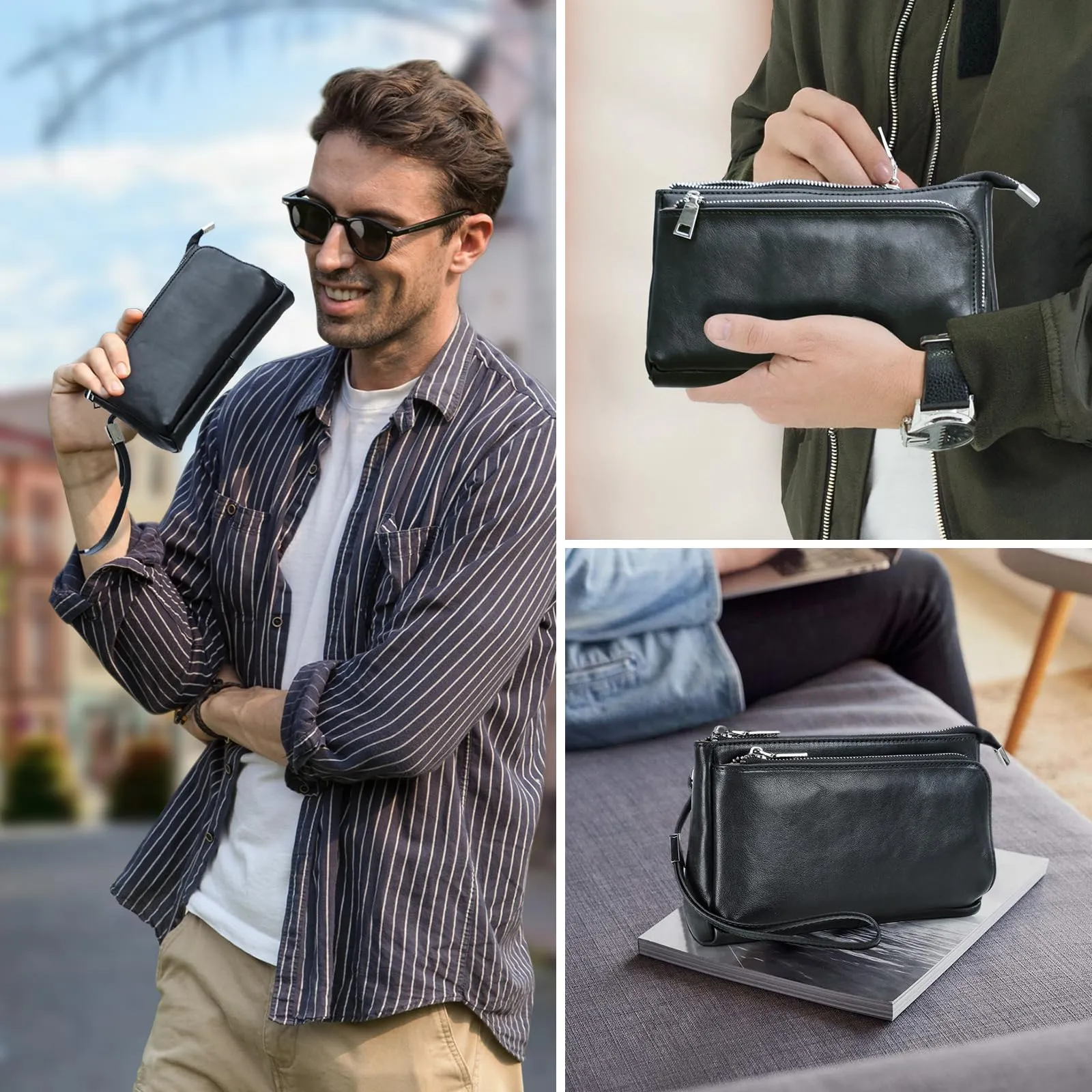 CONTACTS Portafoglio in Pelle da Uomo con Cerniera, Porta Carte, Porta Passaporto e Custodia per Cellulare - immagine 2
