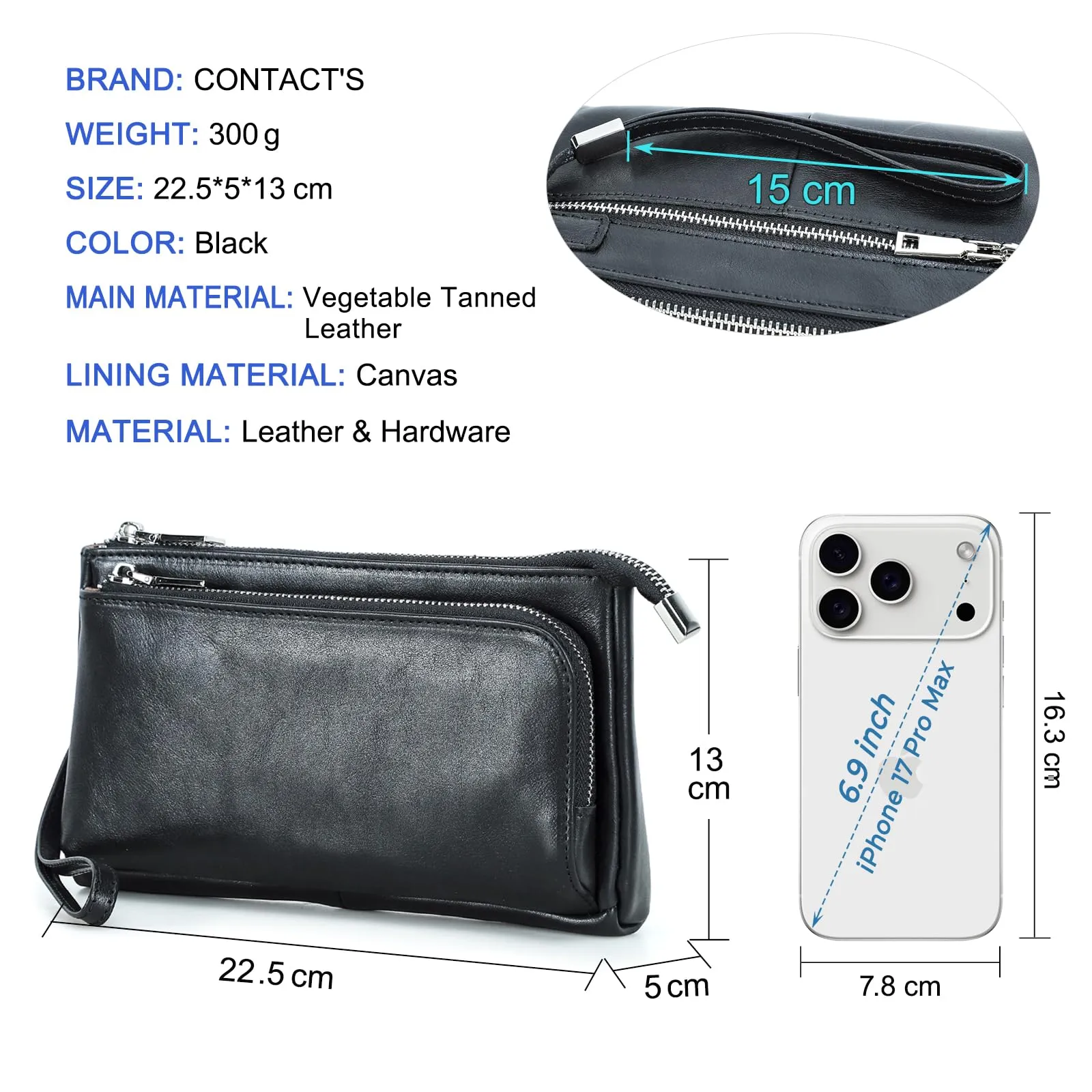 CONTACTS Portafoglio in Pelle da Uomo con Cerniera, Porta Carte, Porta Passaporto e Custodia per Cellulare - immagine 5