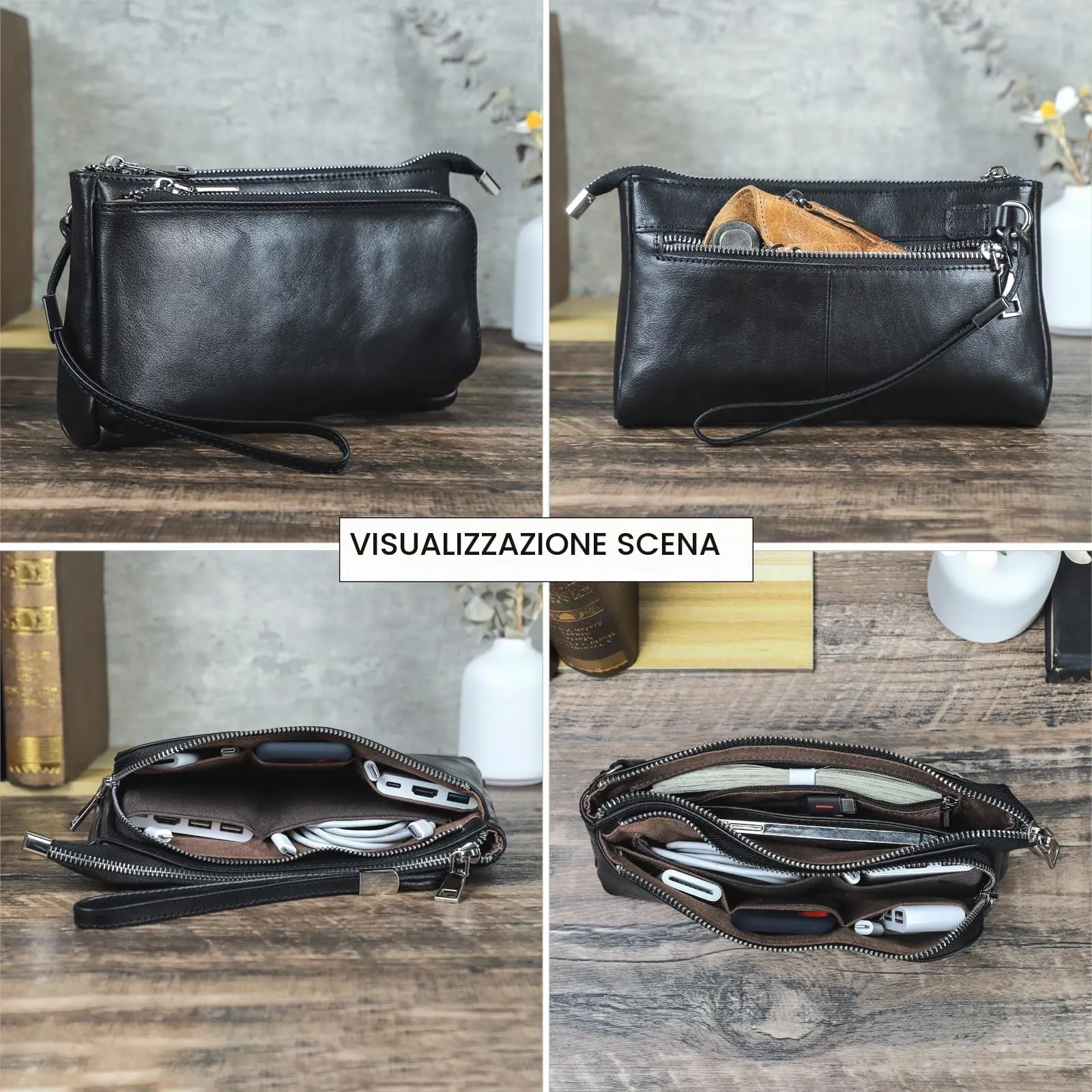CONTACTS Portafoglio in Pelle da Uomo con Cerniera, Porta Carte, Porta Passaporto e Custodia per Cellulare - immagine 7