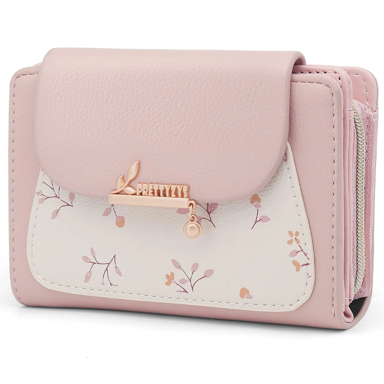REETEE Portafoglio Donna in Pelle PU Slim Formato Corto con Cerniera Portamonete e 10 Slot Carte (A-rosa) - immagine 1
