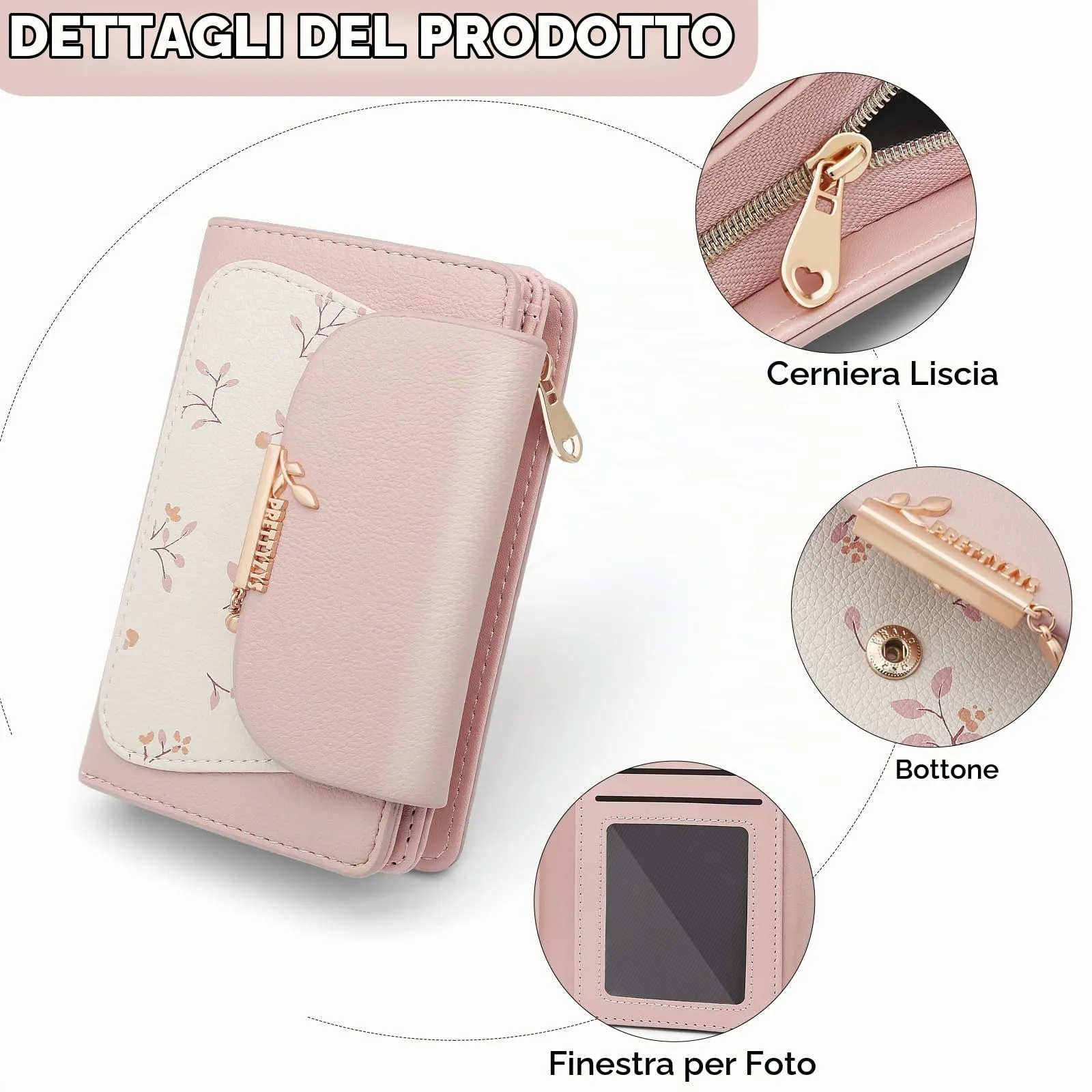 REETEE Portafoglio Donna in Pelle PU Slim Formato Corto con Cerniera Portamonete e 10 Slot Carte (A-rosa) - immagine 4