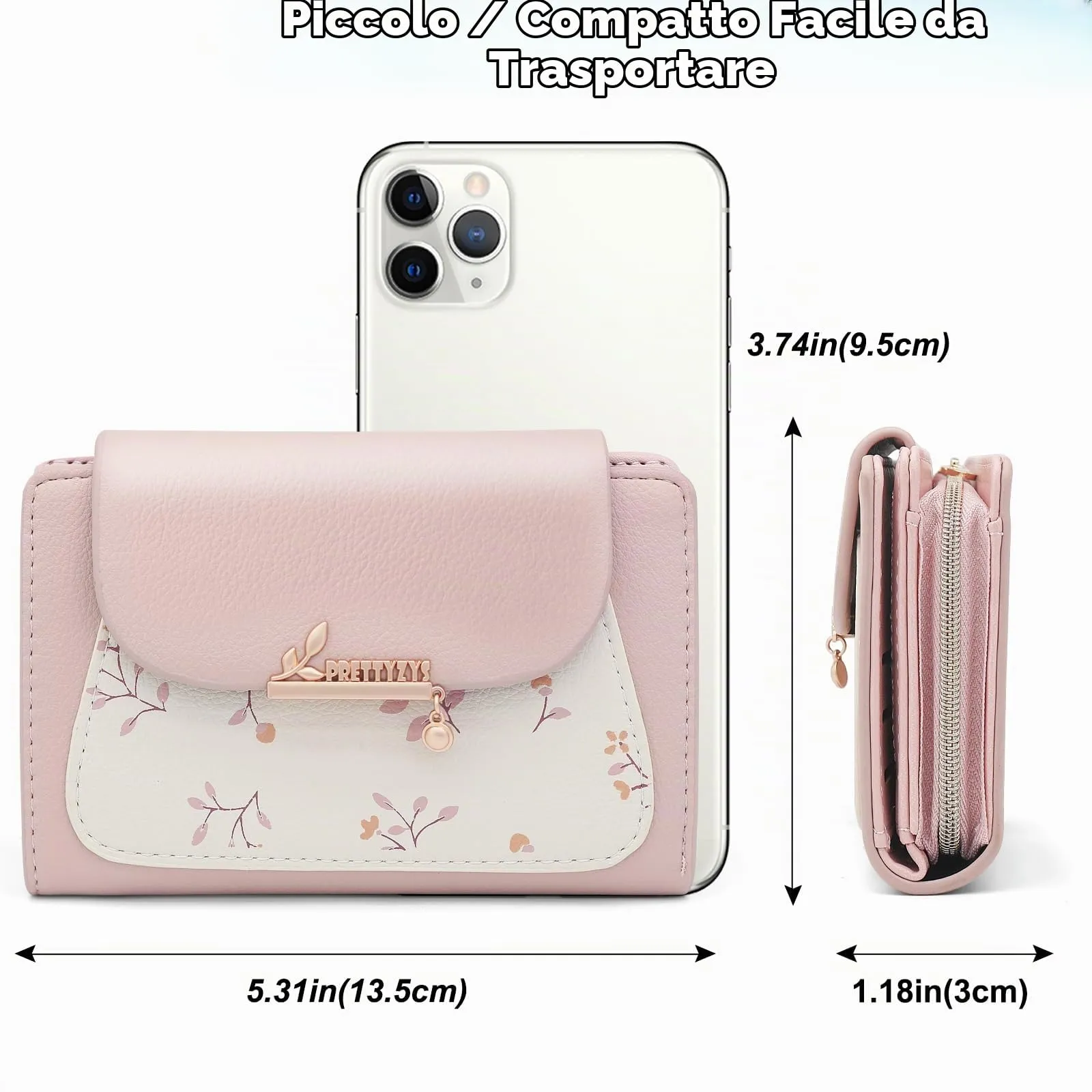 REETEE Portafoglio Donna in Pelle PU Slim Formato Corto con Cerniera Portamonete e 10 Slot Carte (A-rosa) - immagine 6