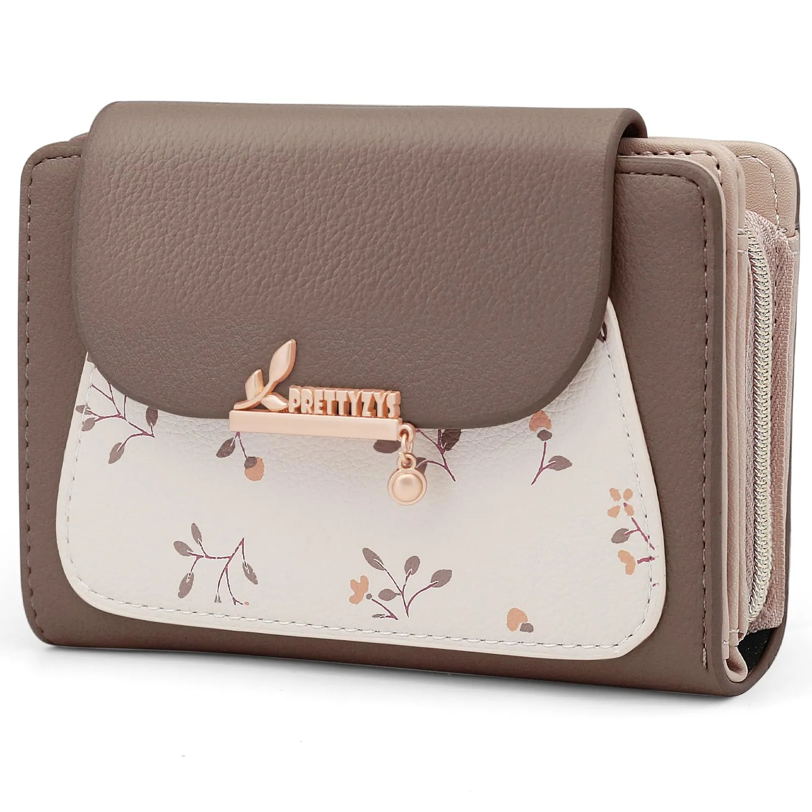 REETEE Portafoglio Donna in Pelle PU Slim Formato Corto con Cerniera Portamonete e 10 Porta Carte (A-marrone) - immagine 1