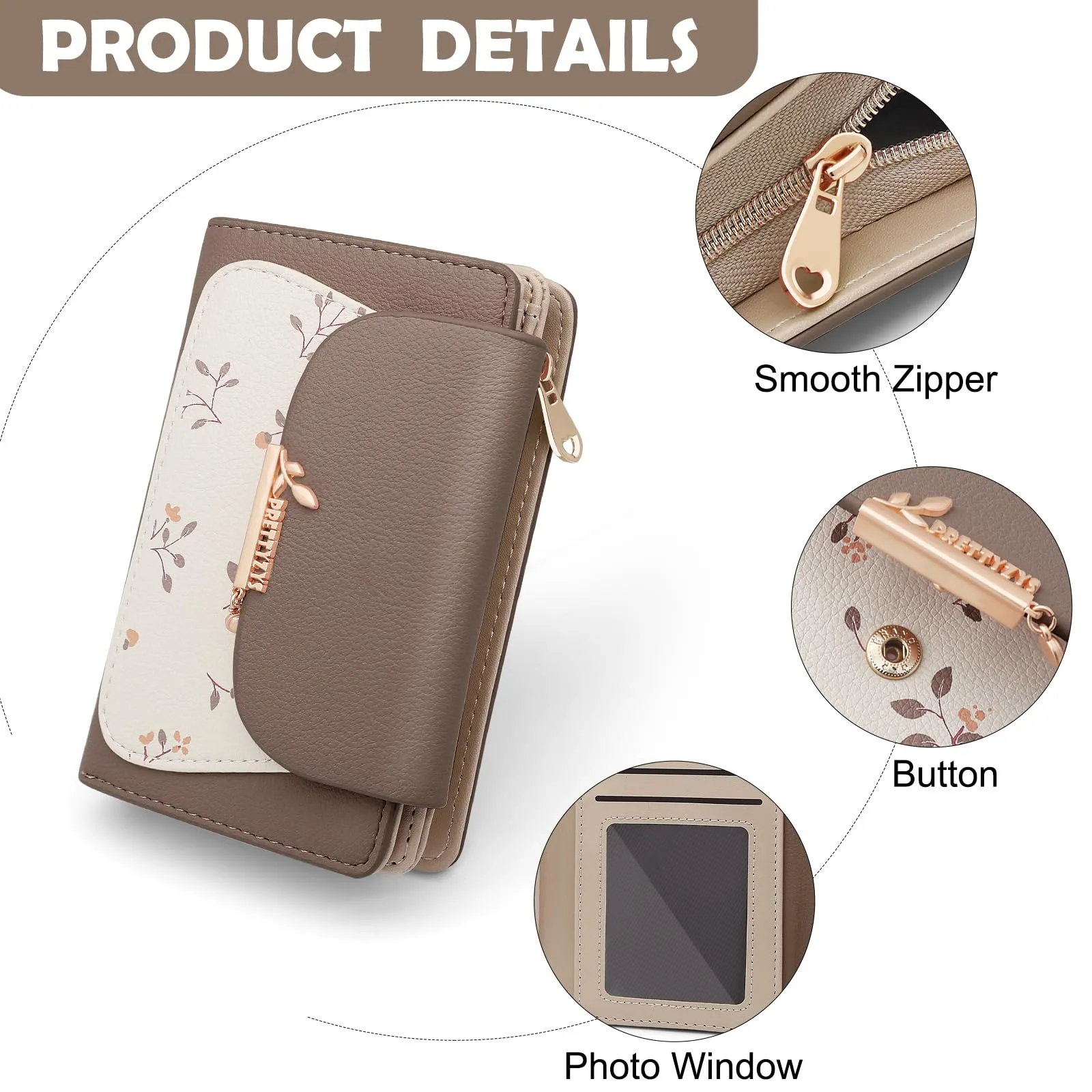 REETEE Portafoglio Donna in Pelle PU Slim Formato Corto con Cerniera Portamonete e 10 Porta Carte (A-marrone) - immagine 4