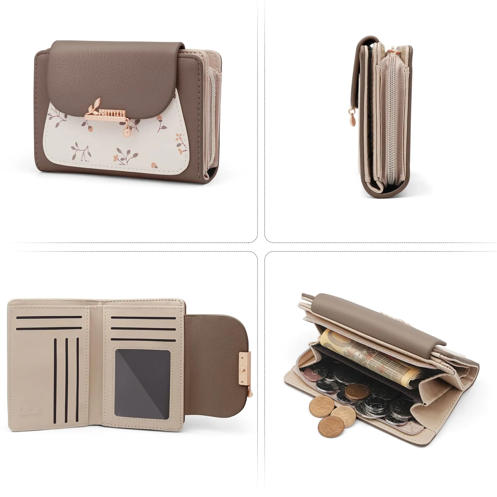 REETEE Portafoglio Donna in Pelle PU Slim Formato Corto con Cerniera Portamonete e 10 Porta Carte (A-marrone) - immagine 5