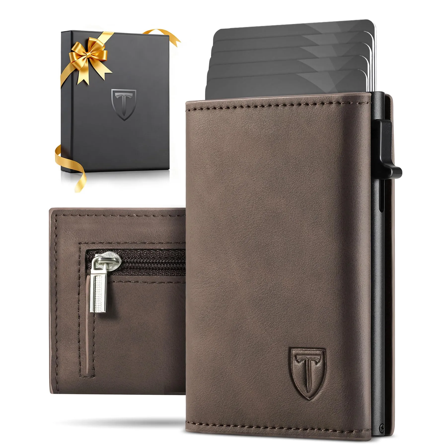 Tomylv Portafoglio Uomo Slim RFID Magnetico - Marrone - immagine 1