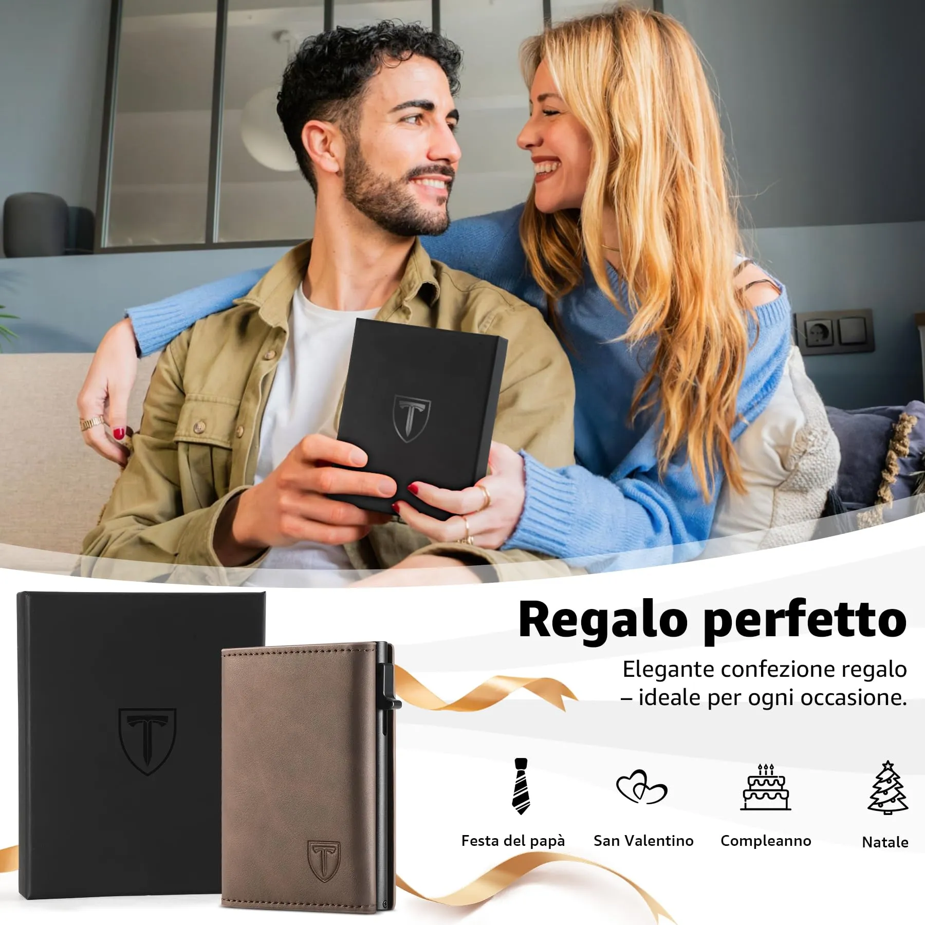 Tomylv Portafoglio Uomo Slim RFID Magnetico - Marrone - immagine 7