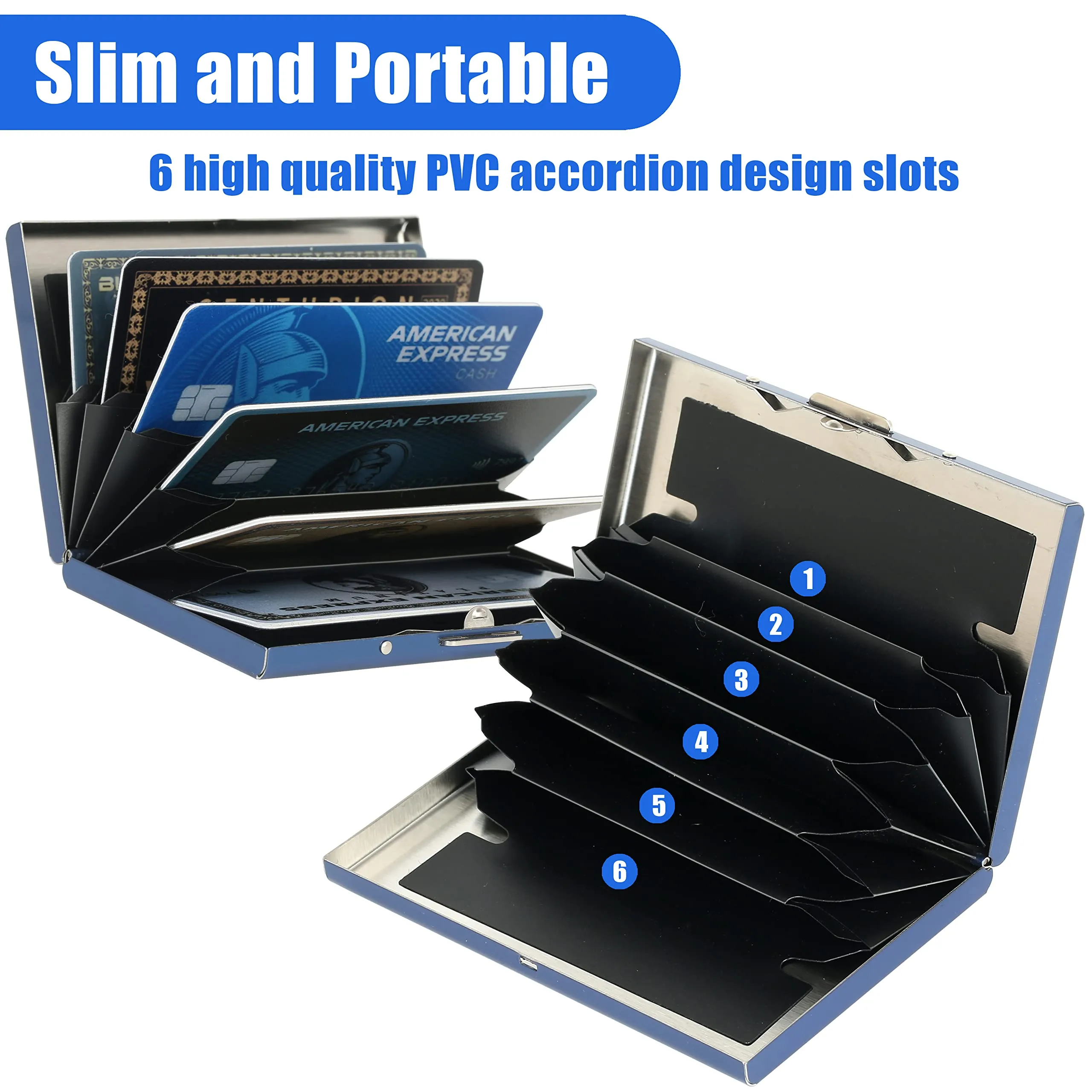 BONSYL Porta Carte di Credito in Metallo con Protezione RFID, 6 Scomparti, Blu Fiore - immagine 4