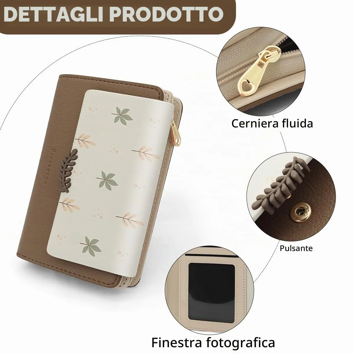 REETEE Portafoglio Donna in Pelle PU Slim con Cerniera e 10 Porta Carte - Z-marrone - immagine 4