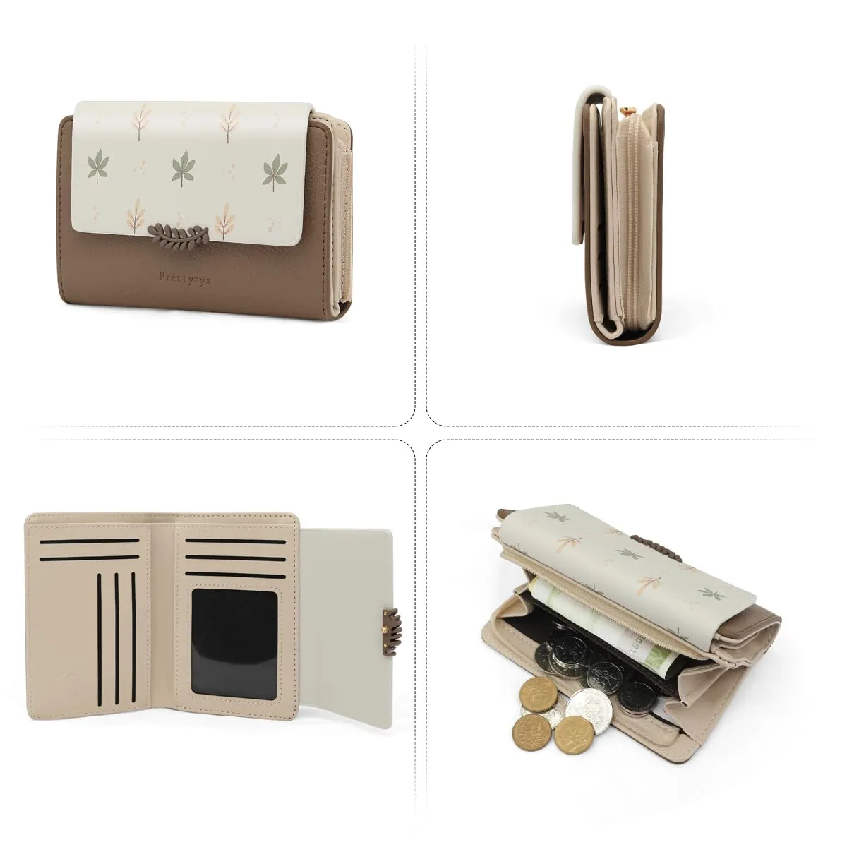 REETEE Portafoglio Donna in Pelle PU Slim con Cerniera e 10 Porta Carte - Z-marrone - immagine 5