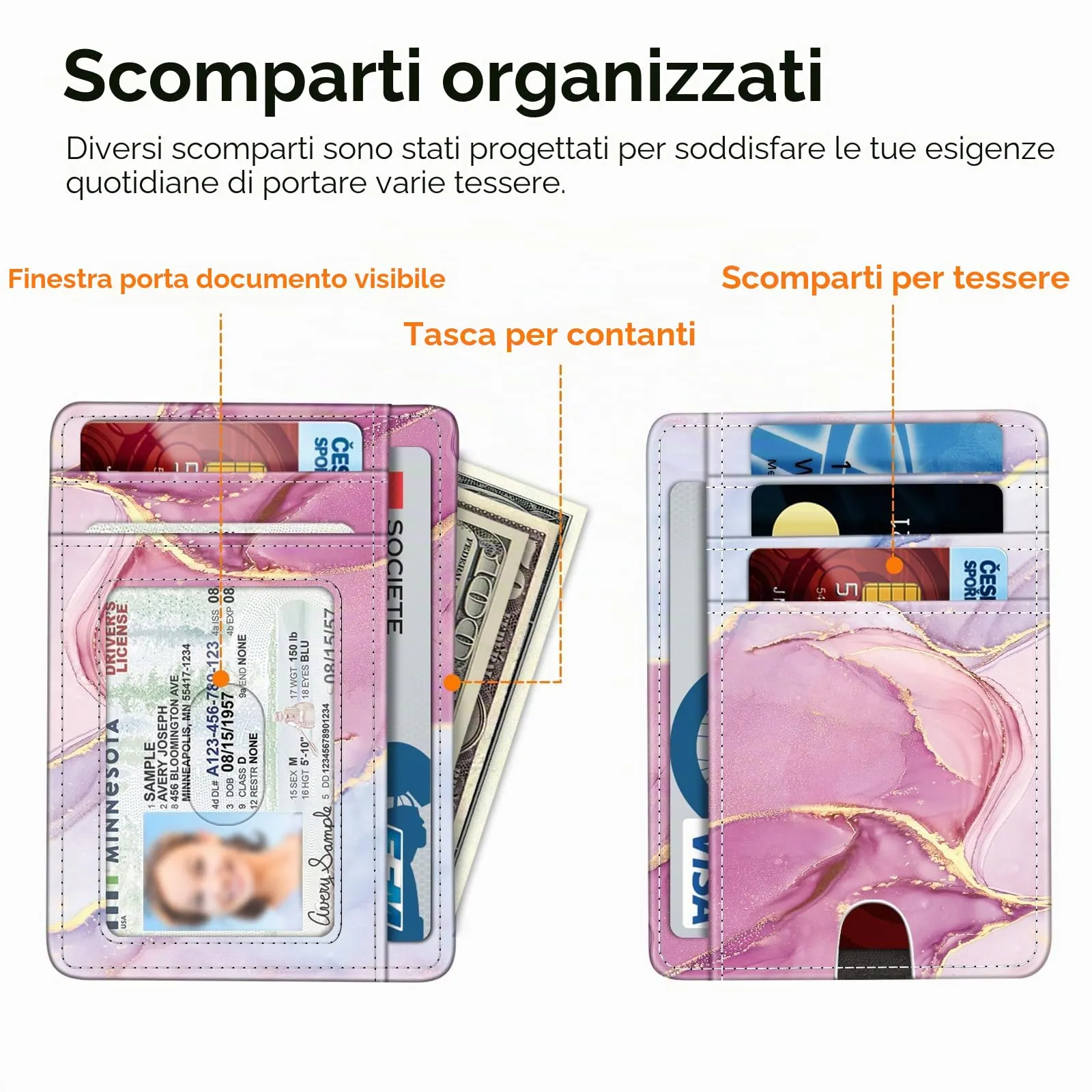 FINTIE Portafoglio Sottile con Tasca Frontale, Marmo, Pelle Sintetica - immagine 2