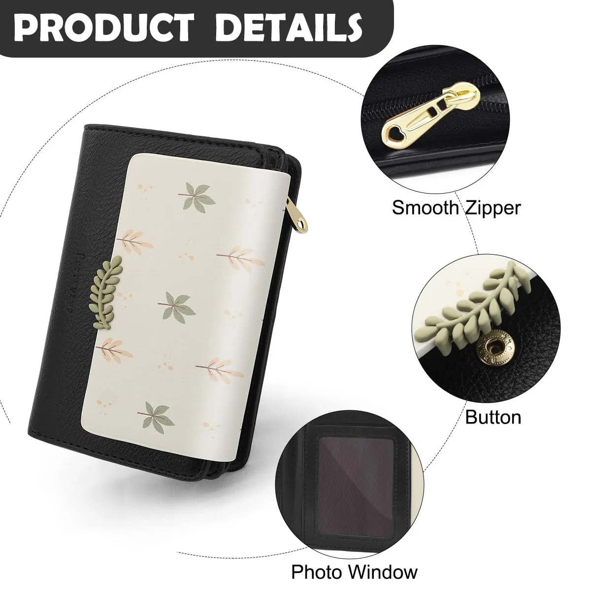 REETEE Portafoglio Donna in Pelle PU Slim Formato Corto con Cerniera e 10 Porta Carte, Nero - immagine 4